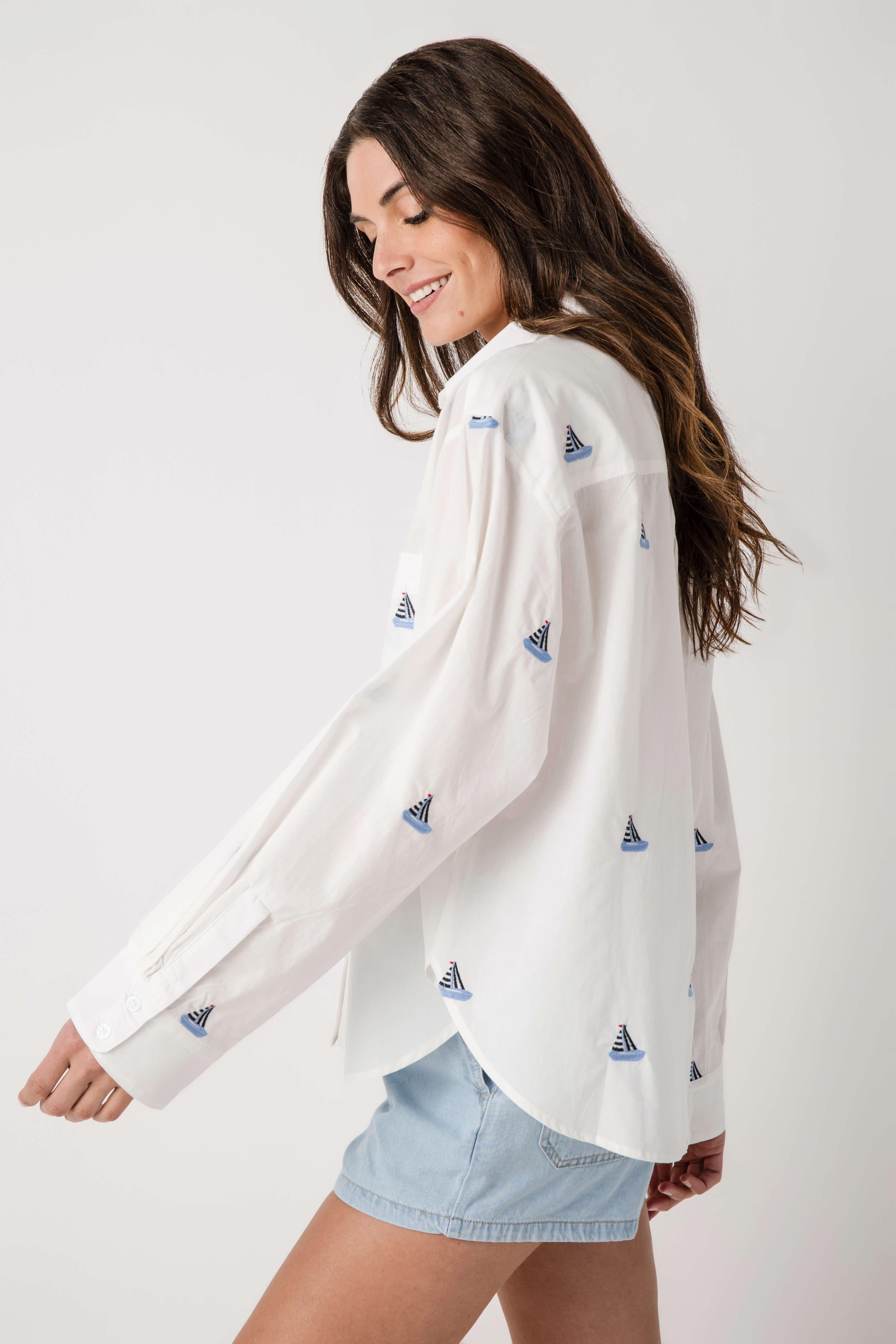 &Merci Sailboat Embroidery Button Down Shirt