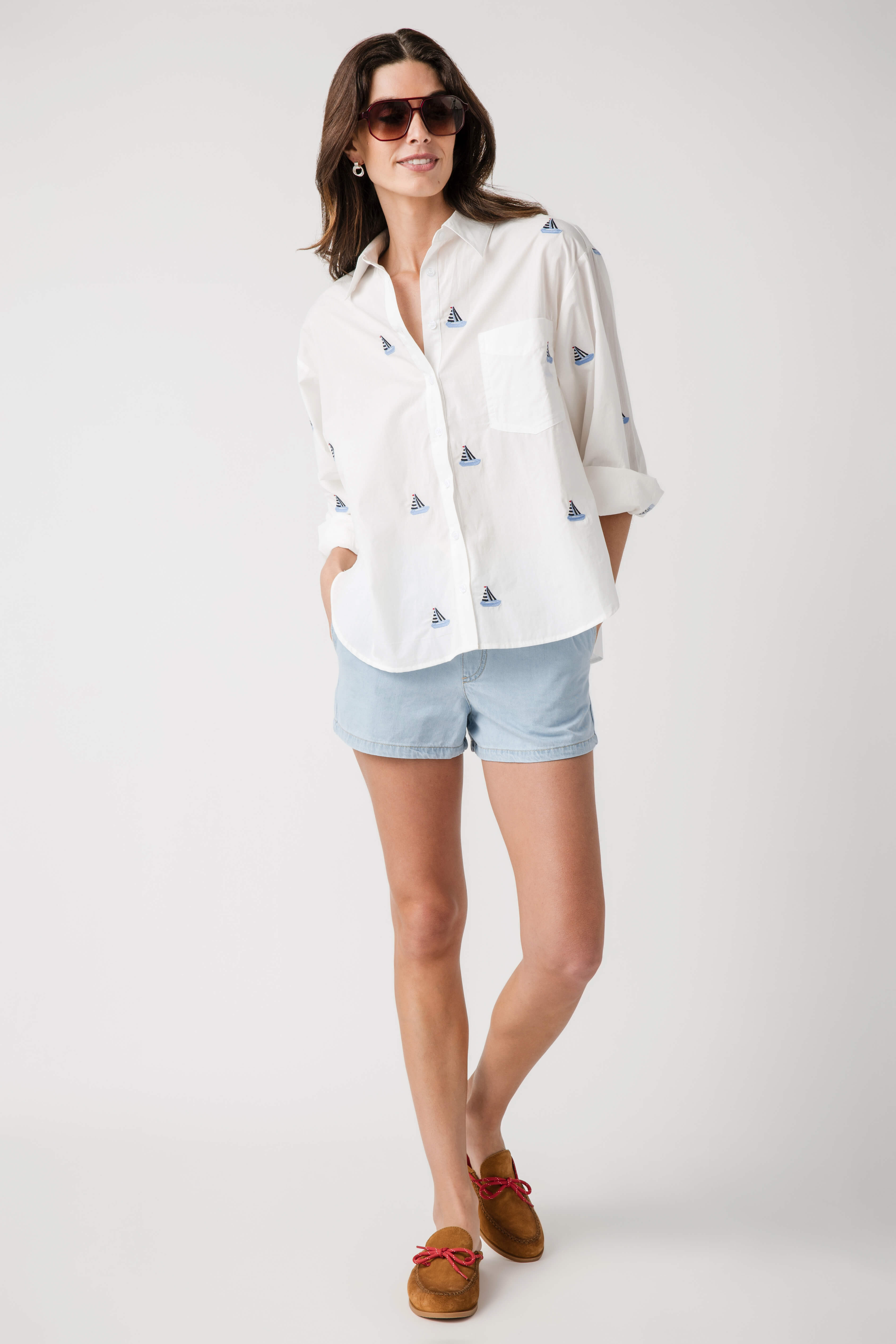 &Merci Sailboat Embroidery Button Down Shirt