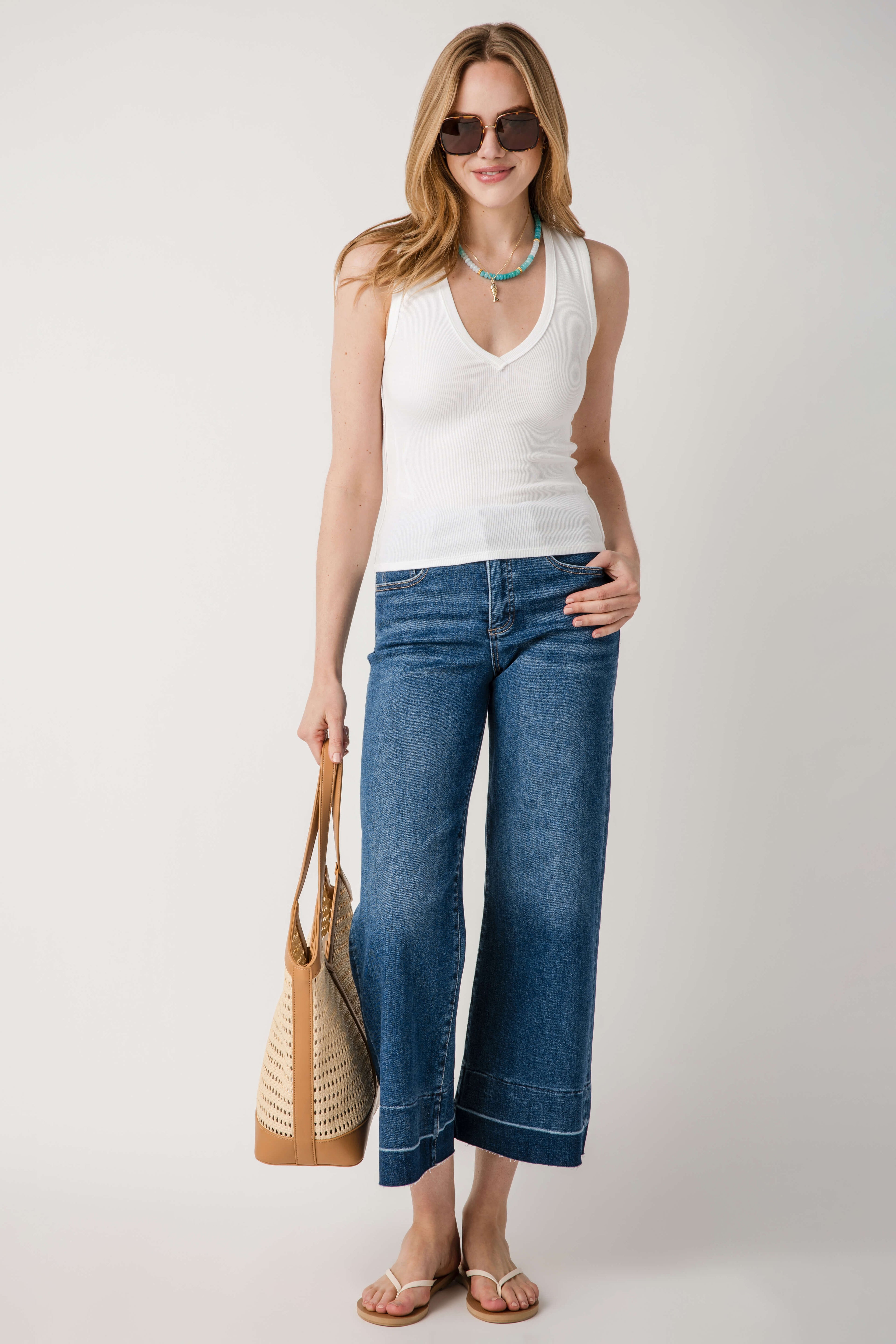 Risen Kaia High Rise Released Hem Crop Wide Leg Jeans