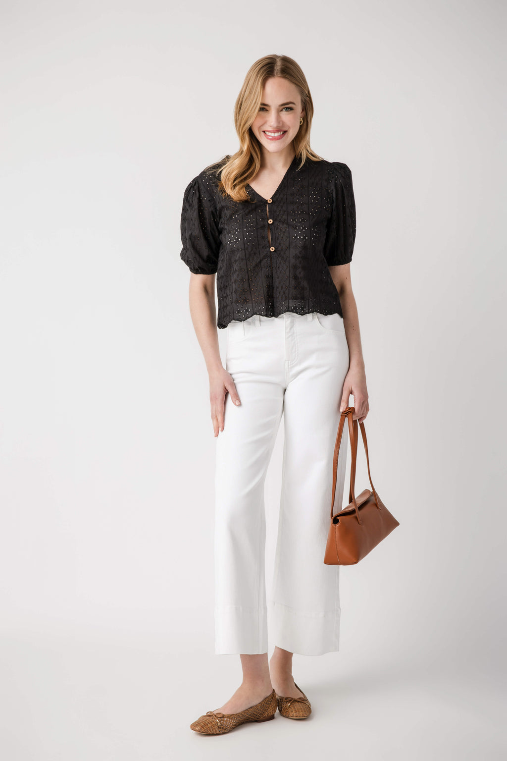 Elan Eyelet Button Up Top