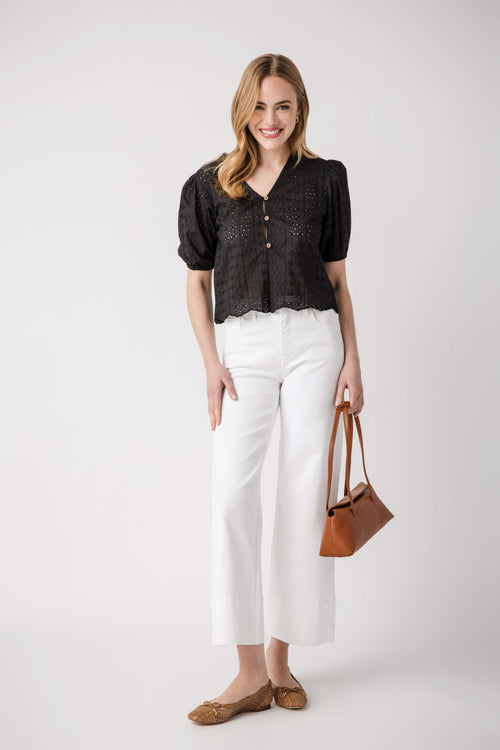 Elan Eyelet Button Up Top