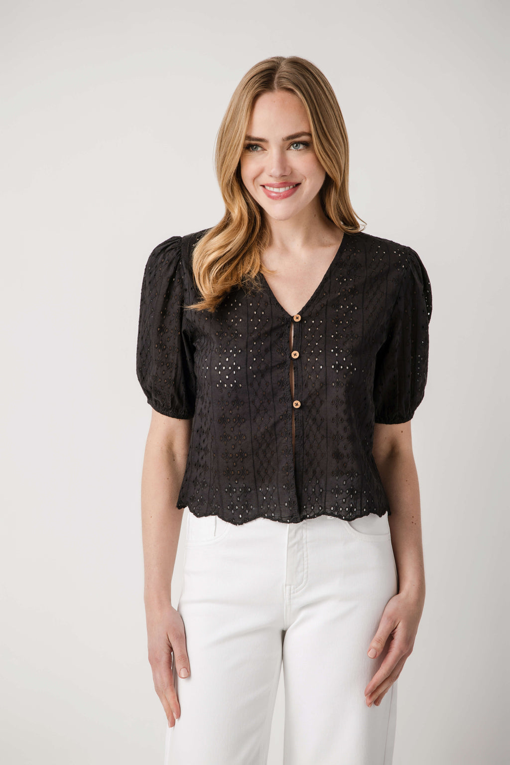 Elan Eyelet Button Up Top
