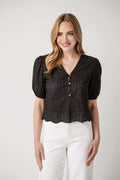 Elan Eyelet Button Up Top