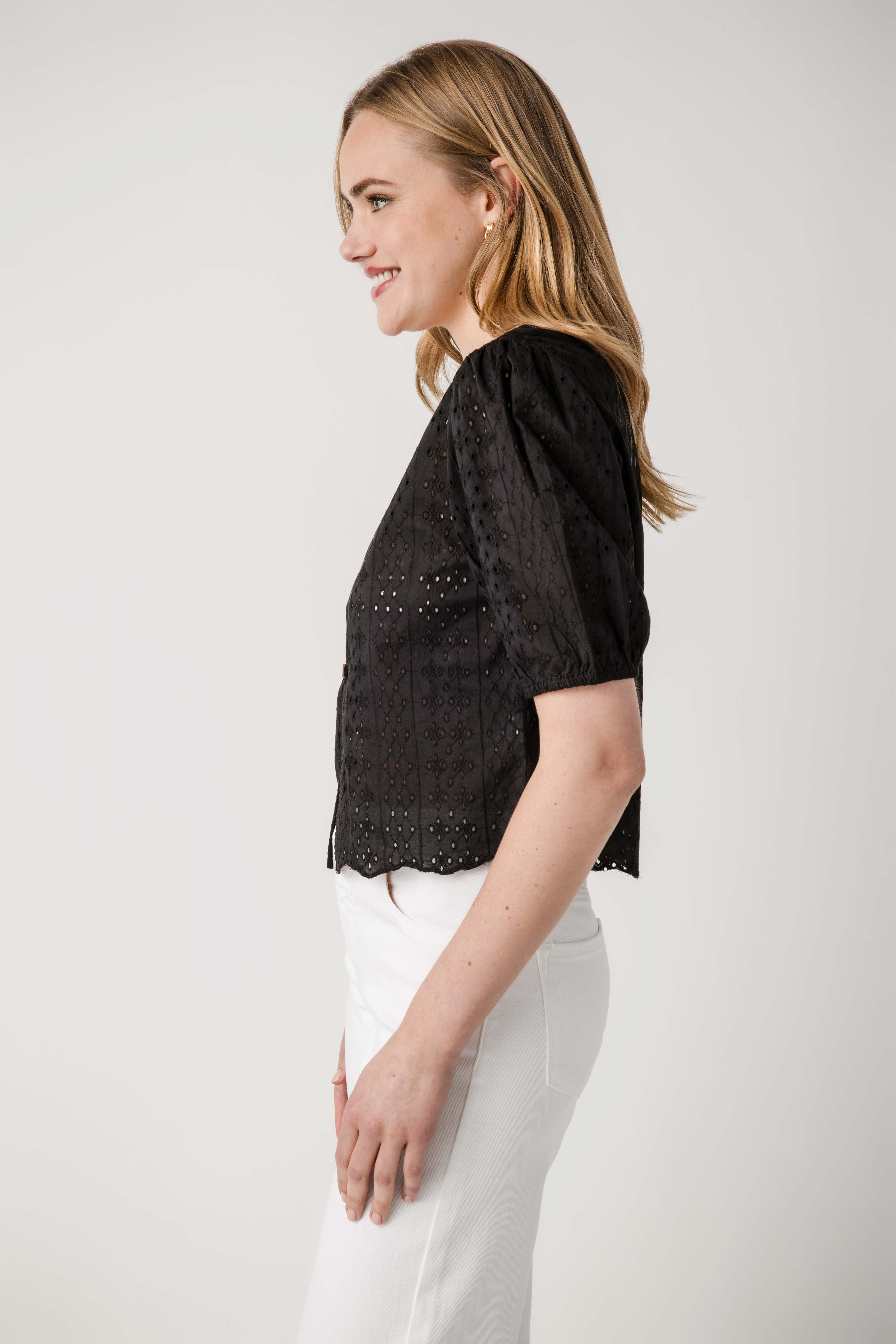 Elan Eyelet Button Up Top