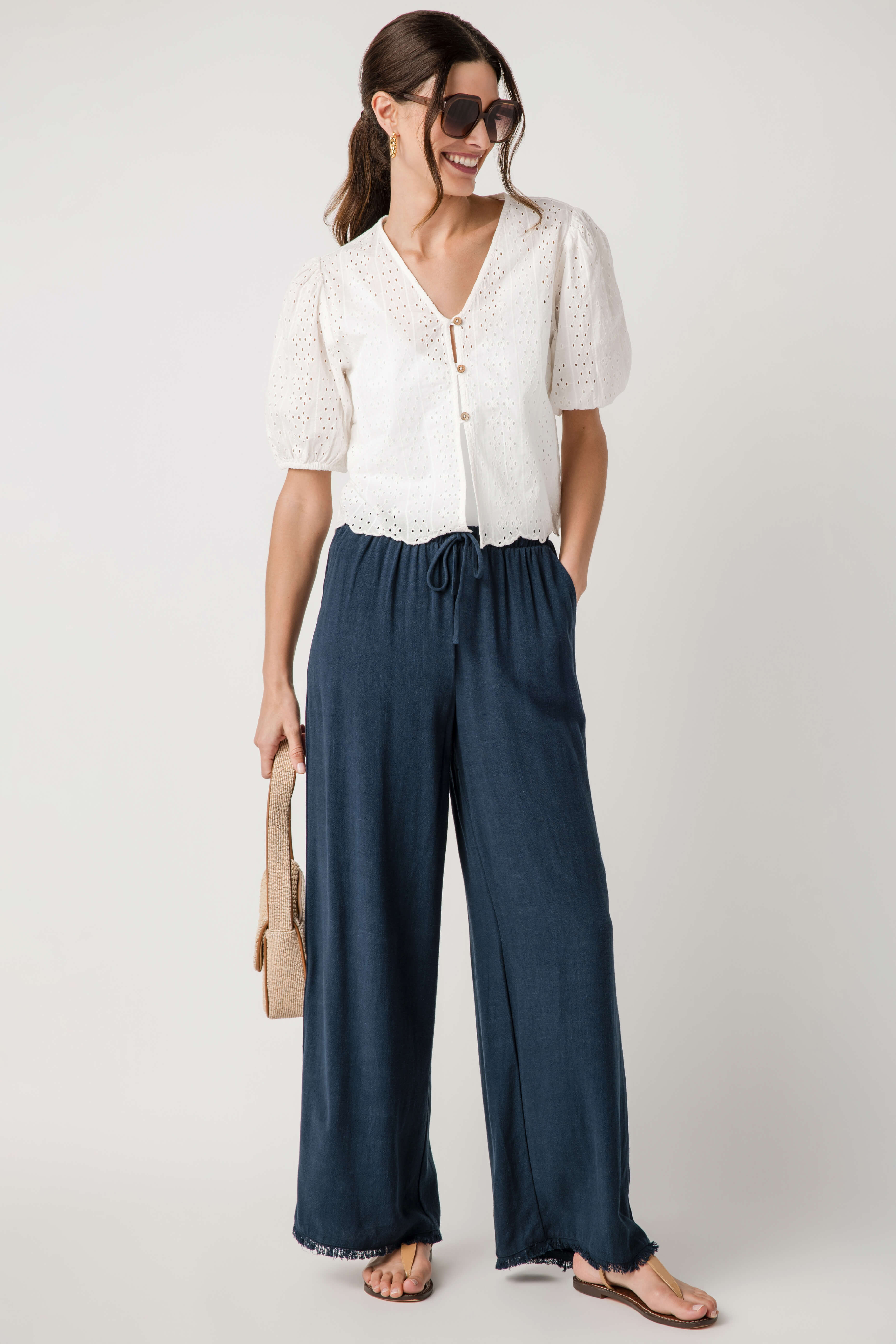 Elan Eyelet Button Up Top