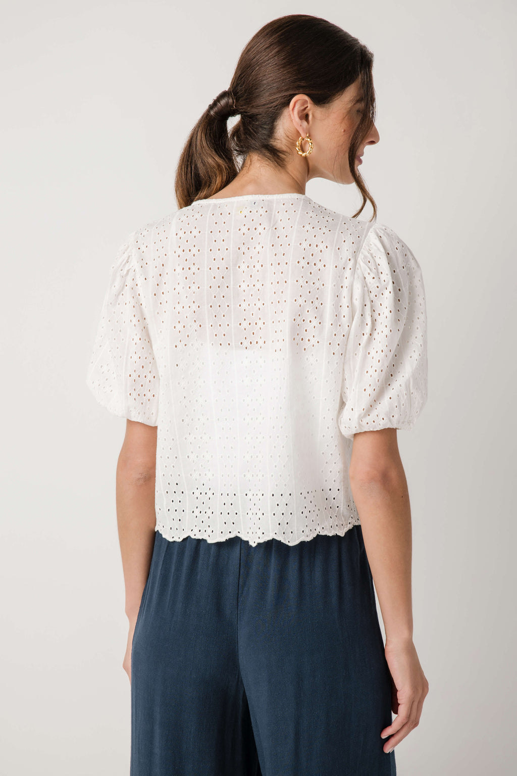 Elan Eyelet Button Up Top