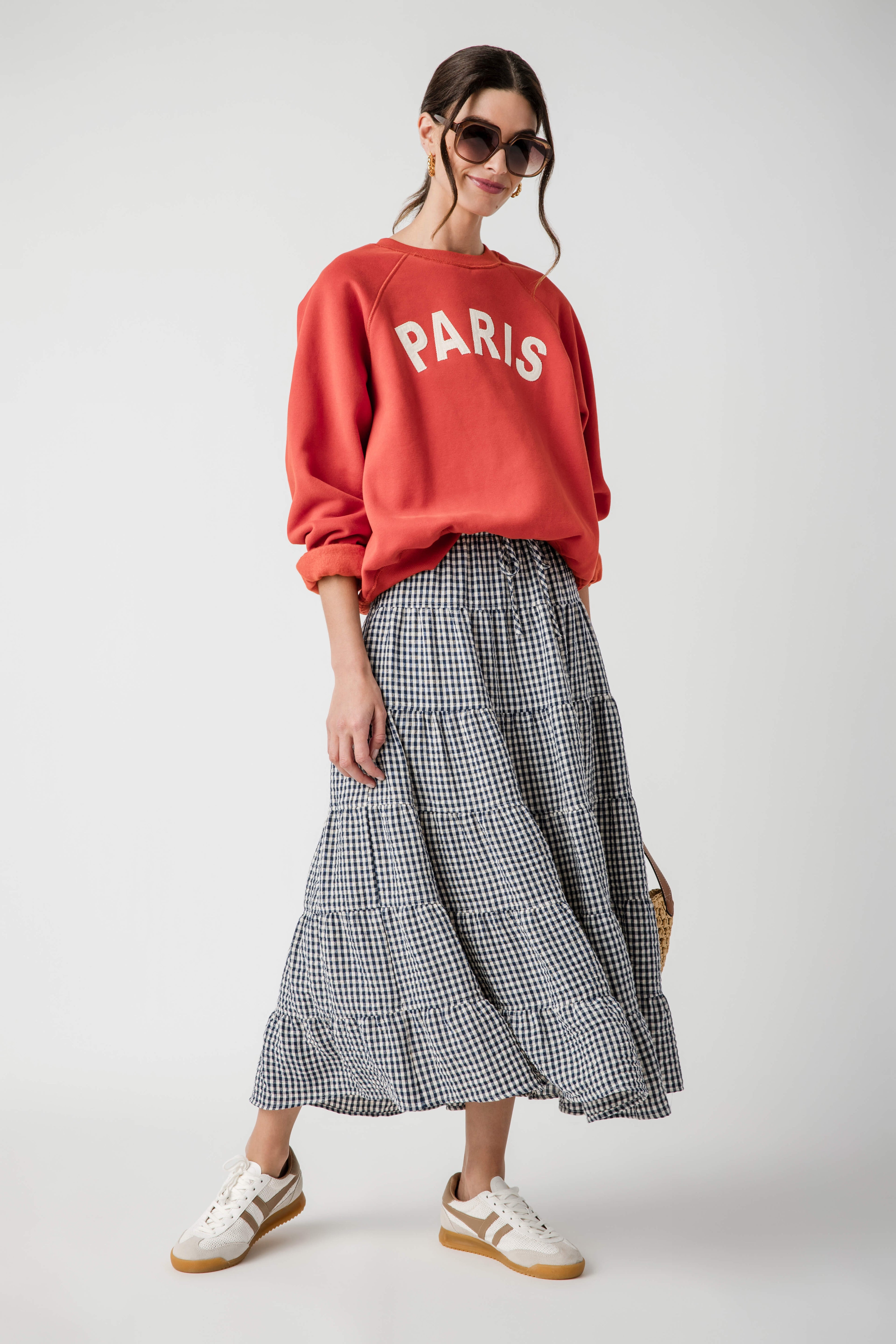 Raisonnel Gingham Tiered Maxi Skirt