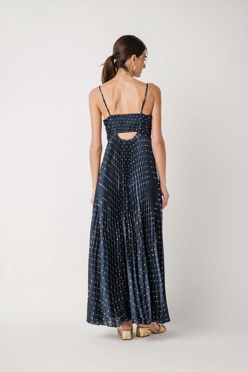 Skies Are Blue Polka Dot Pleated Sleeveless Dress