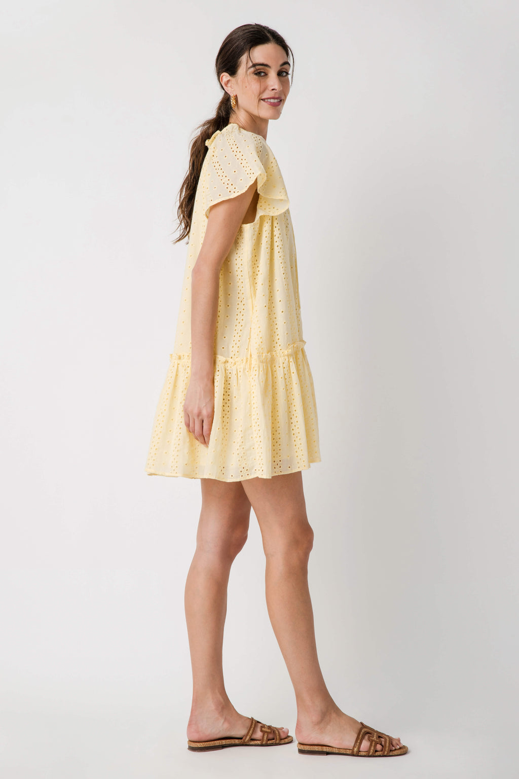 Lalavon Eyelet Ruffled Shift Dress