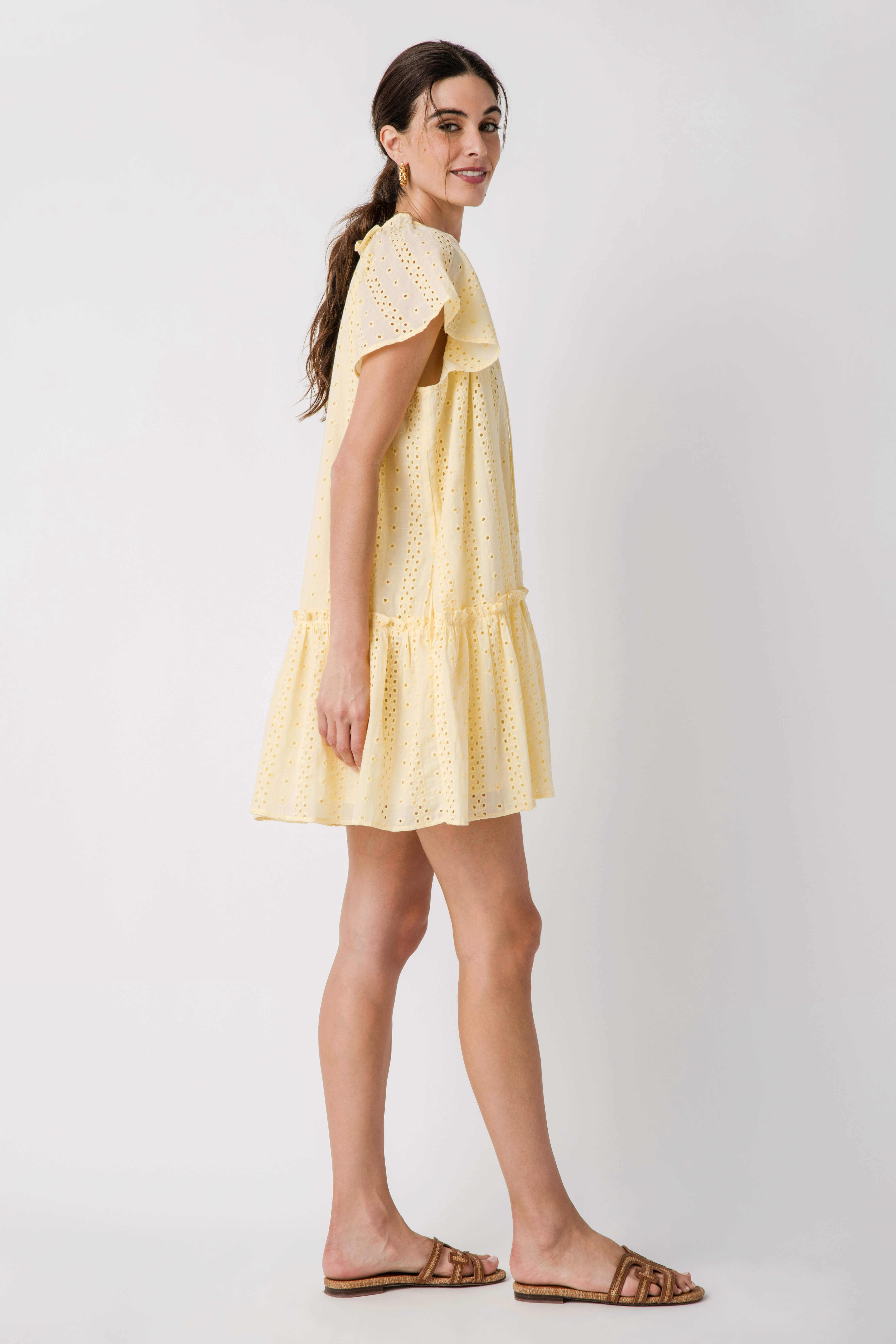 Lalavon Eyelet Ruffled Shift Dress