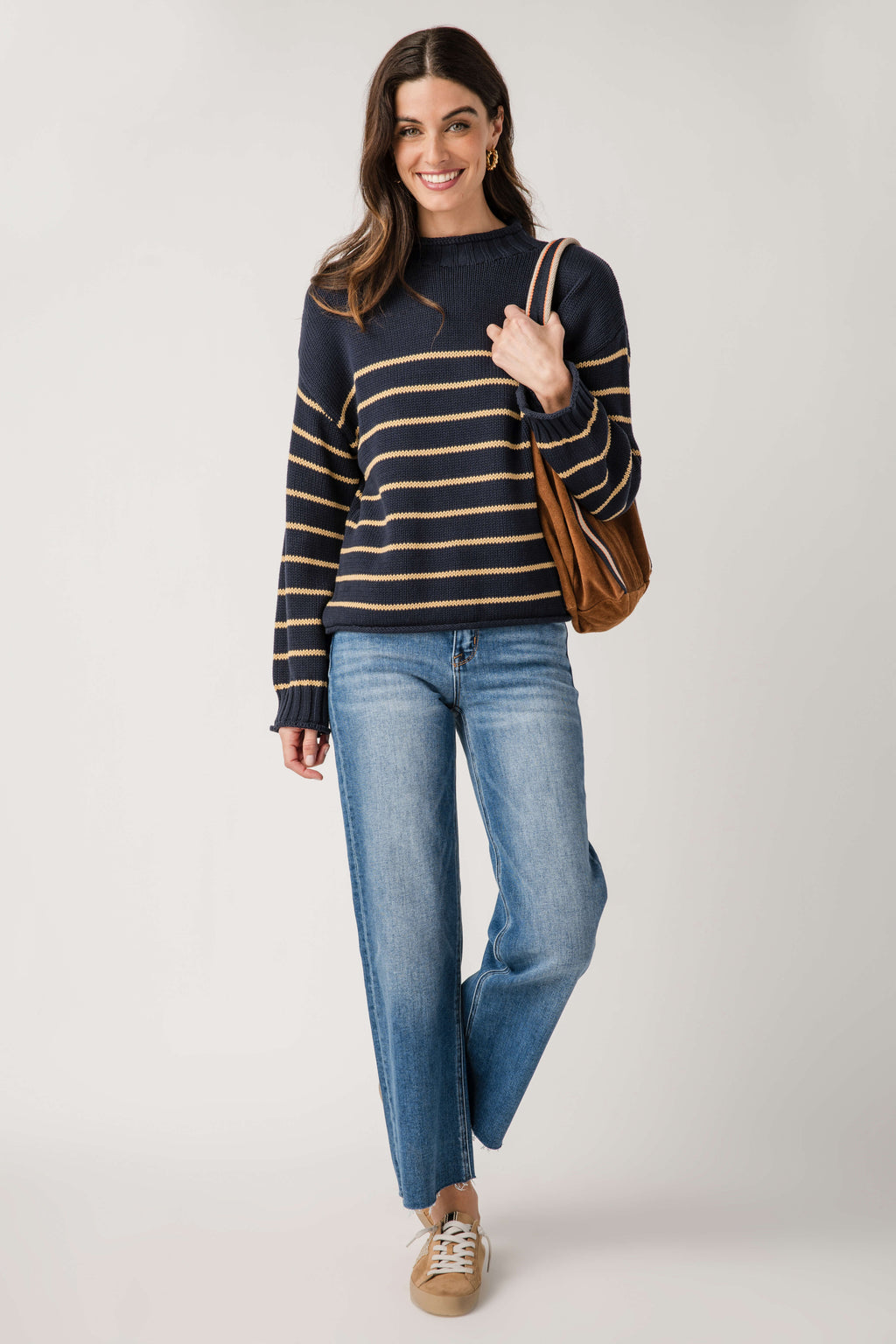By Together Knit Stripe Mockneck Sweater