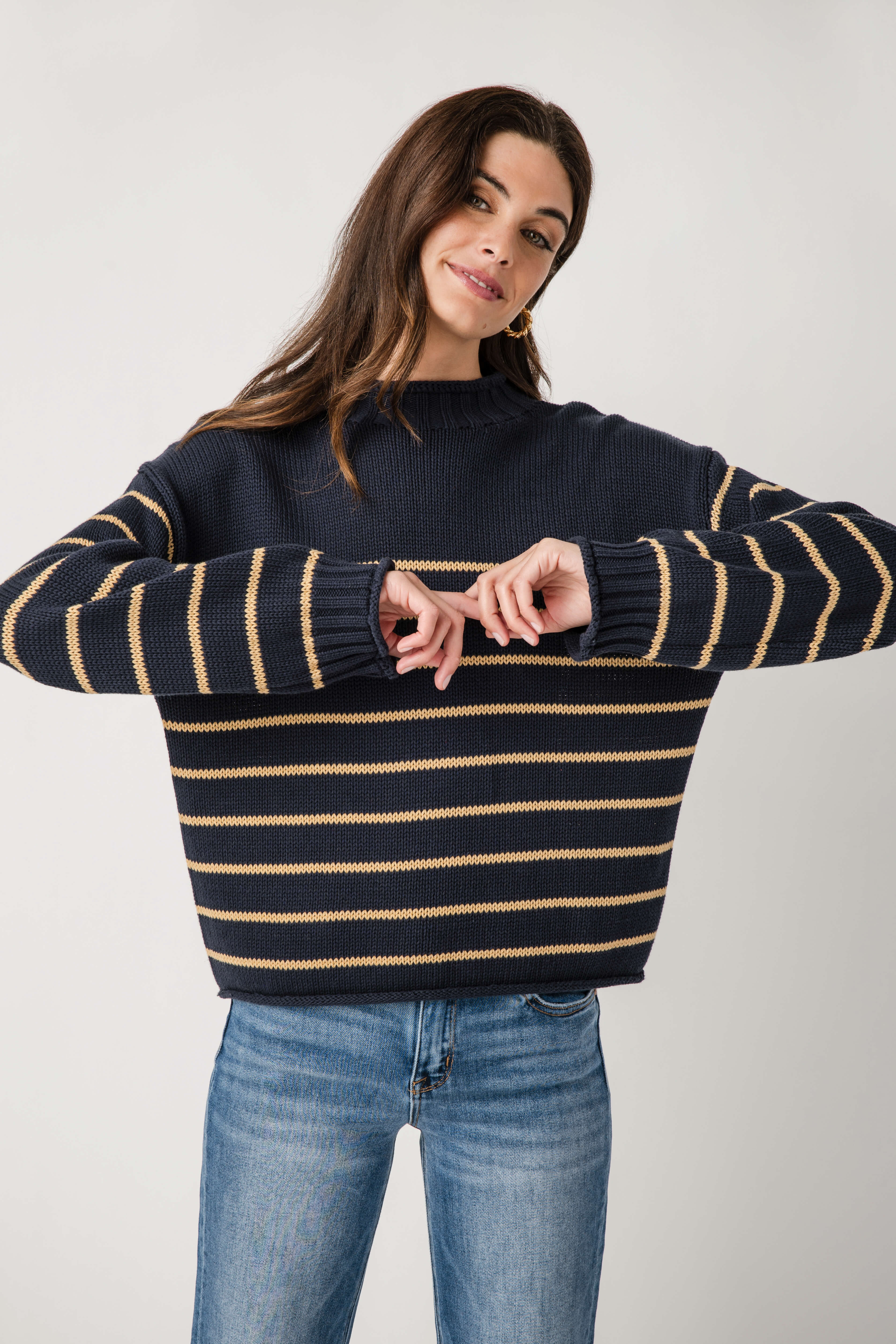By Together Knit Stripe Mockneck Sweater