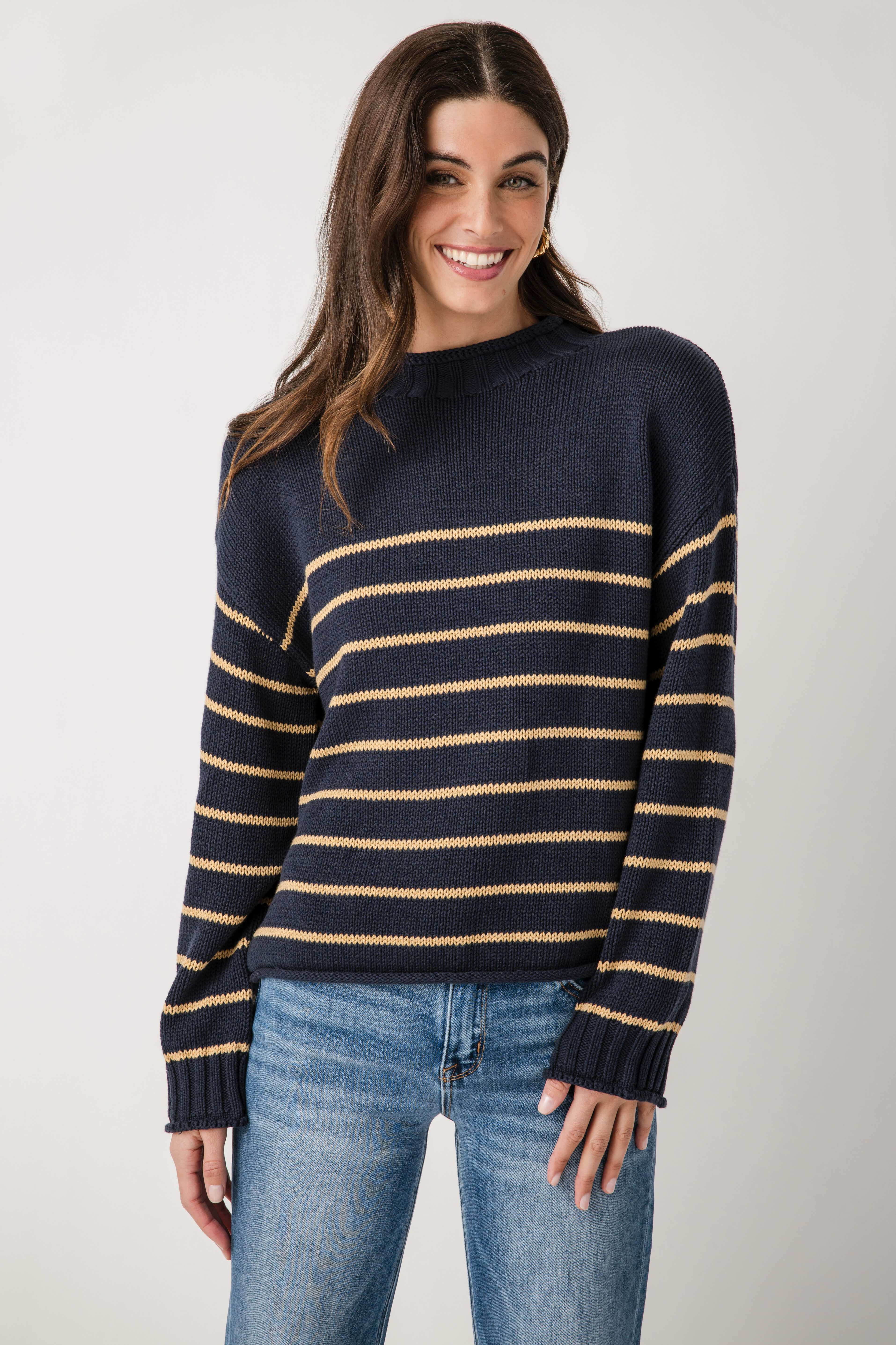 By Together Knit Stripe Mockneck Sweater