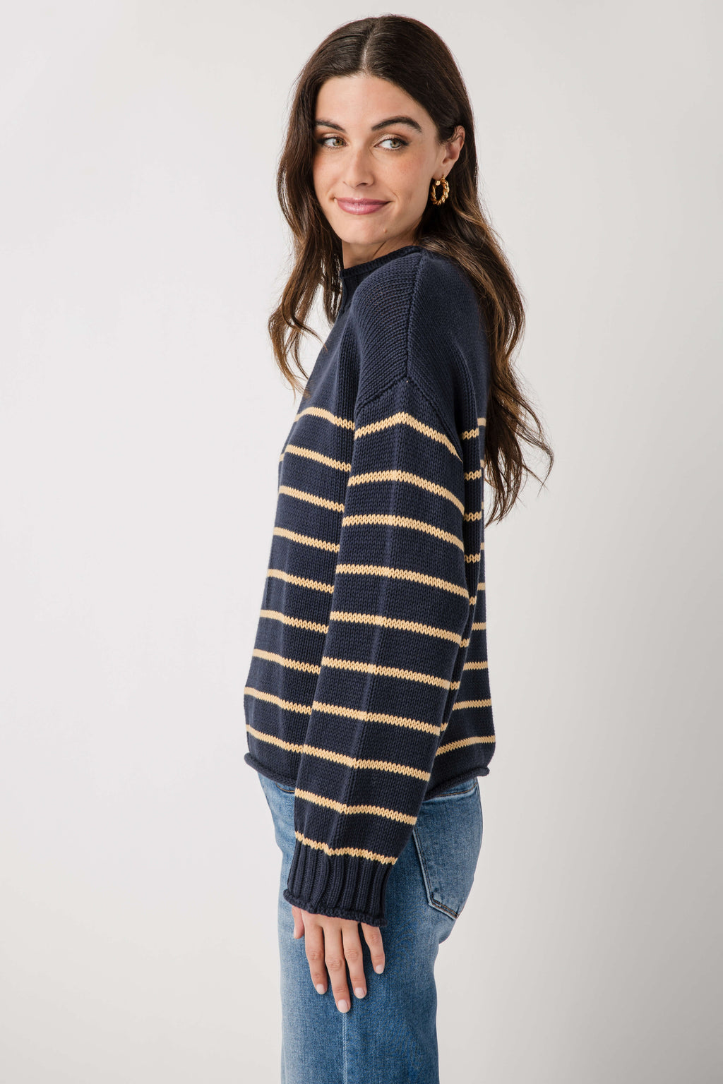 By Together Knit Stripe Mockneck Sweater