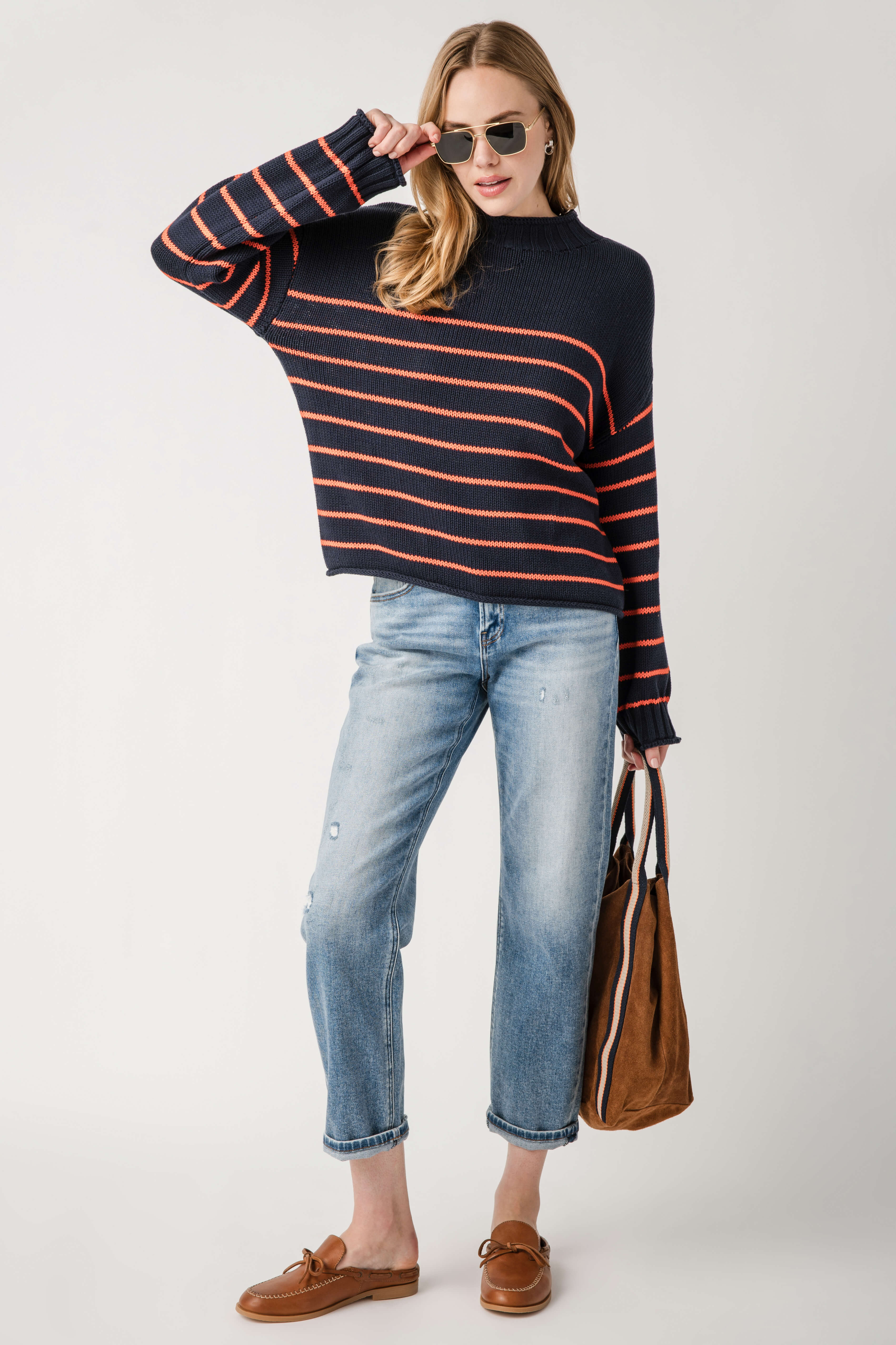 By Together Knit Stripe Mockneck Sweater