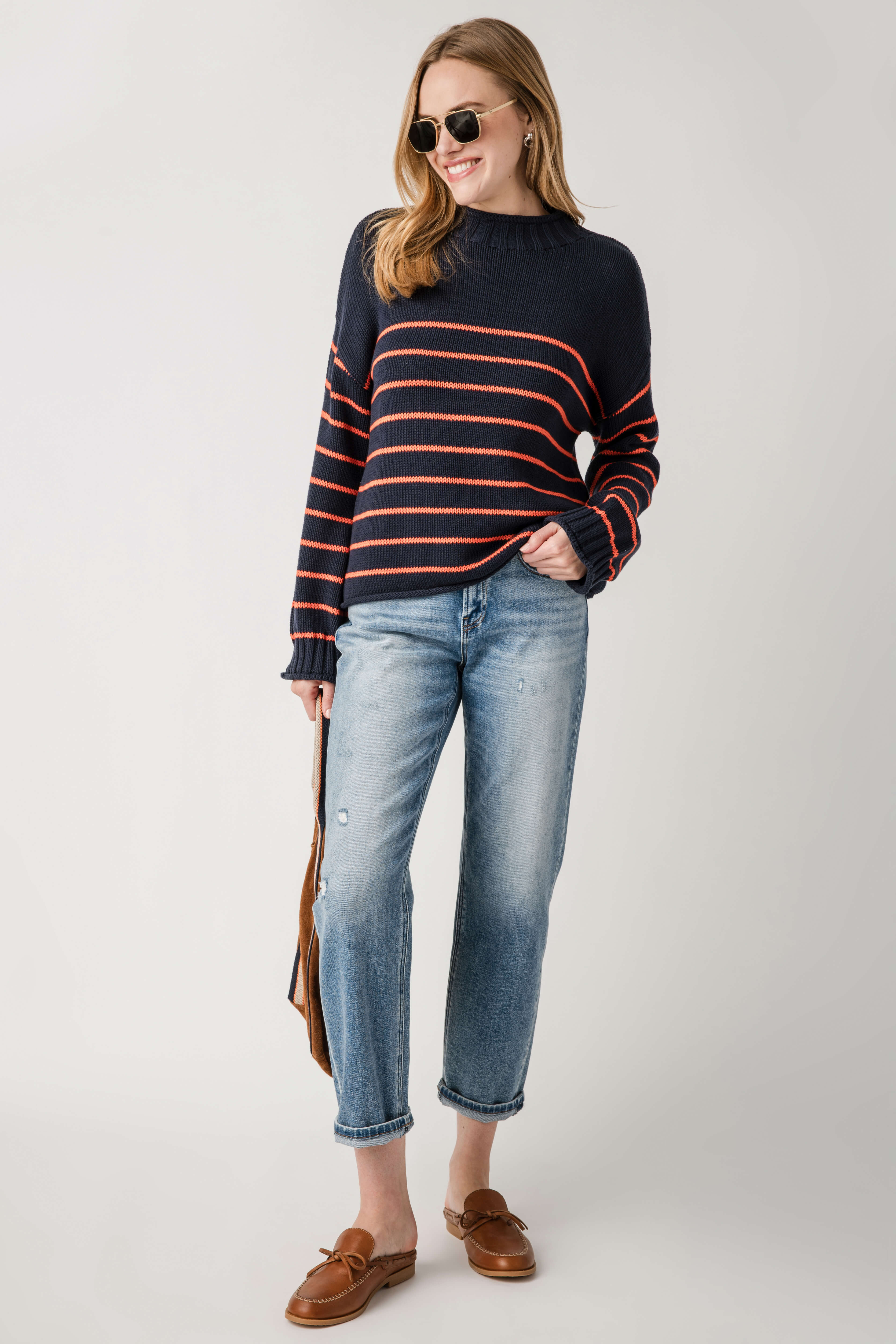 By Together Knit Stripe Mockneck Sweater