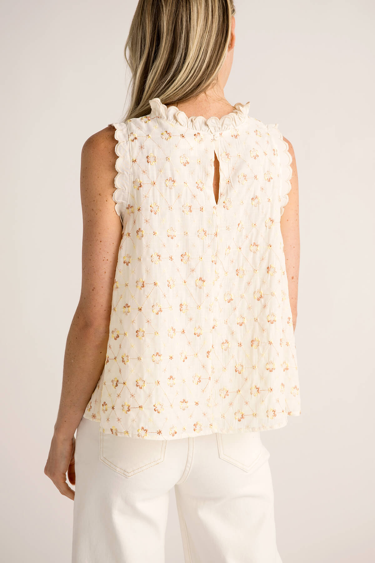 &Merci Floral Embroidered Scalloped Top