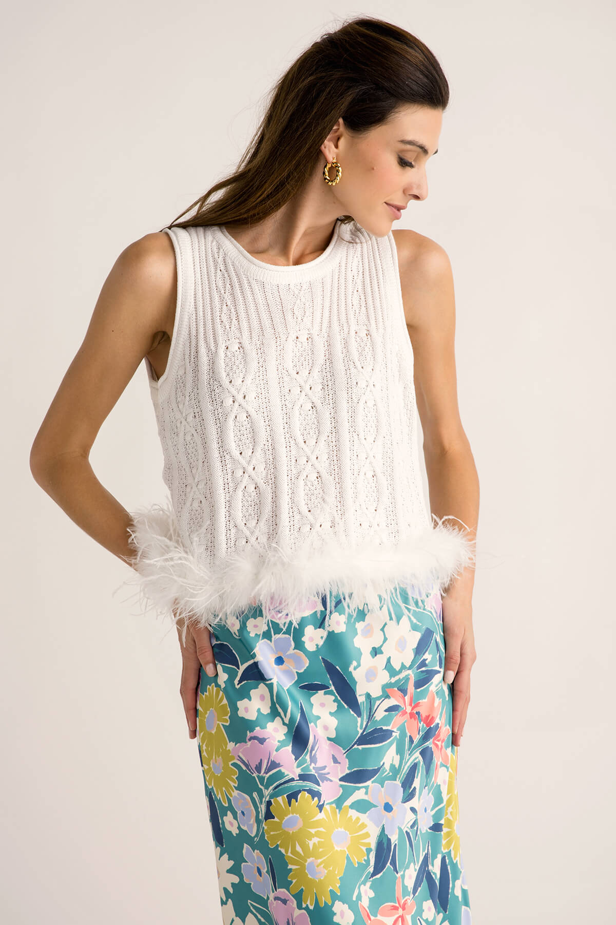 Style U Cable Knit Feather Top