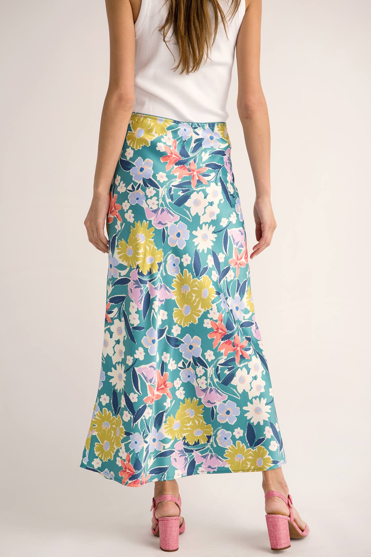 Promesa Floral Lace Trim High Waist Midi Skirt