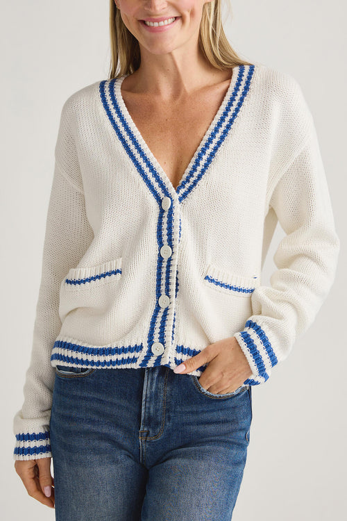 Olivaceous Aimee Contrast Trim Cardigan
