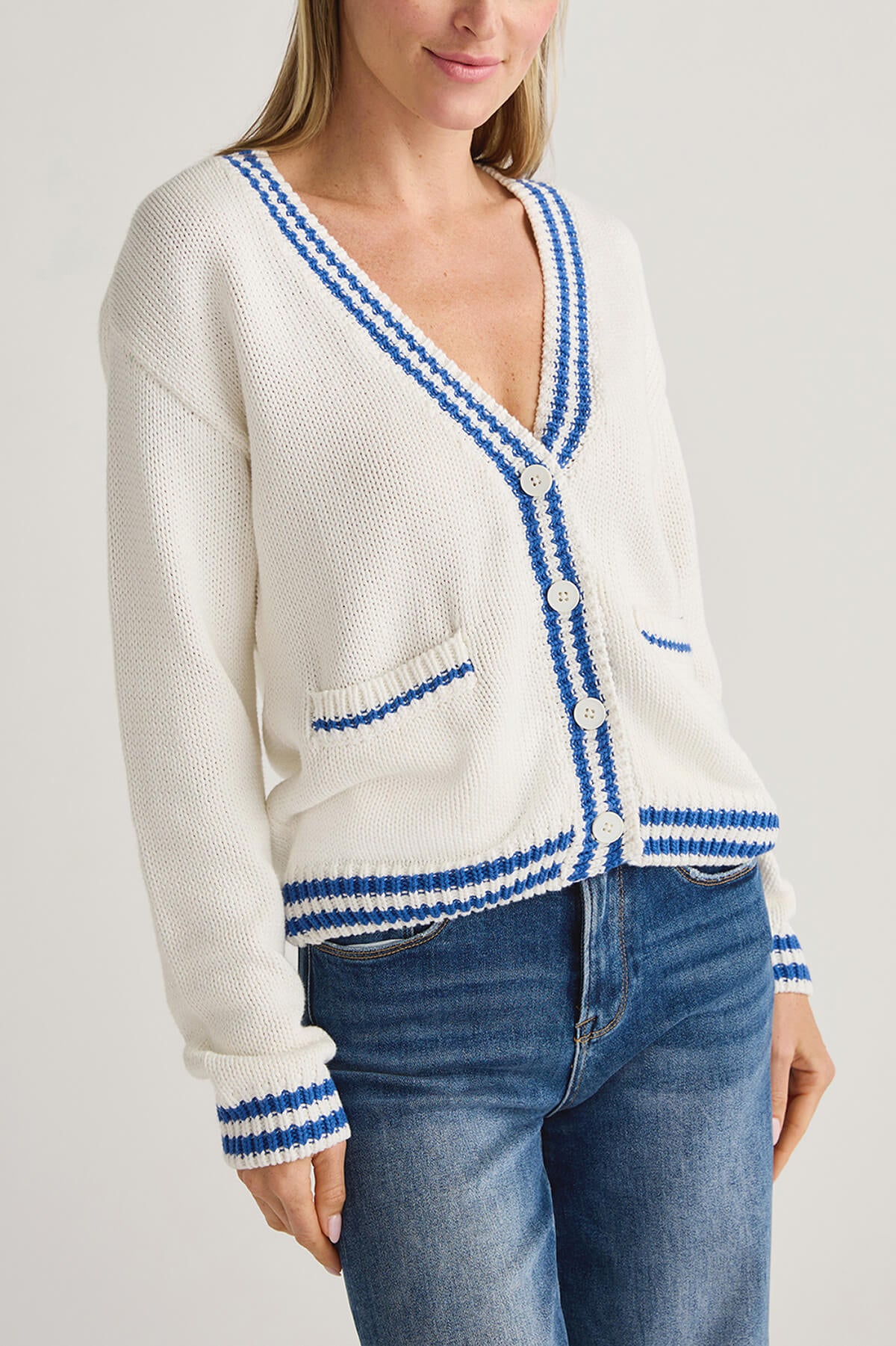 Olivaceous Aimee Contrast Trim Cardigan