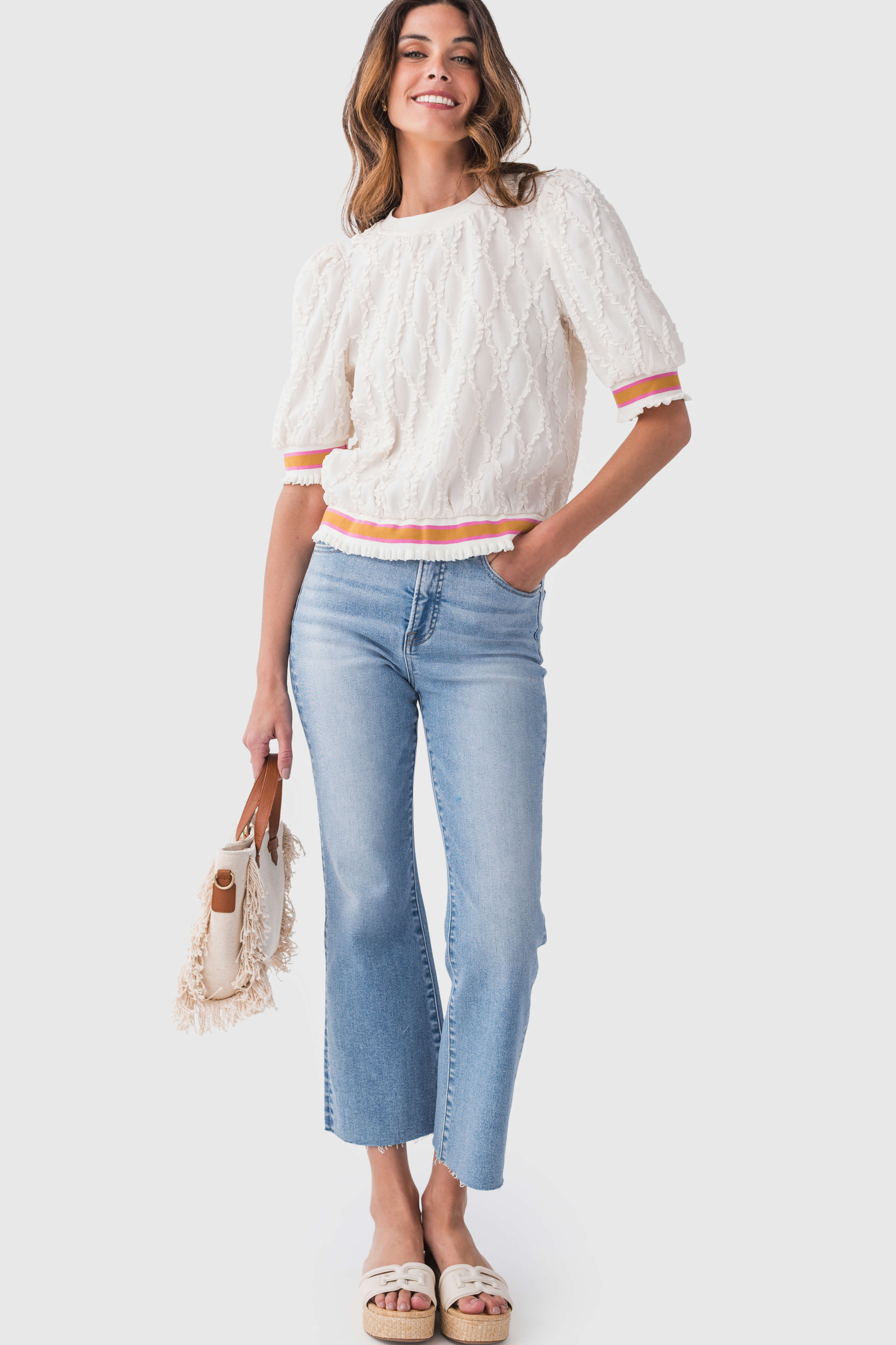 Voy Striped Elastic Band Diamond Textured Top