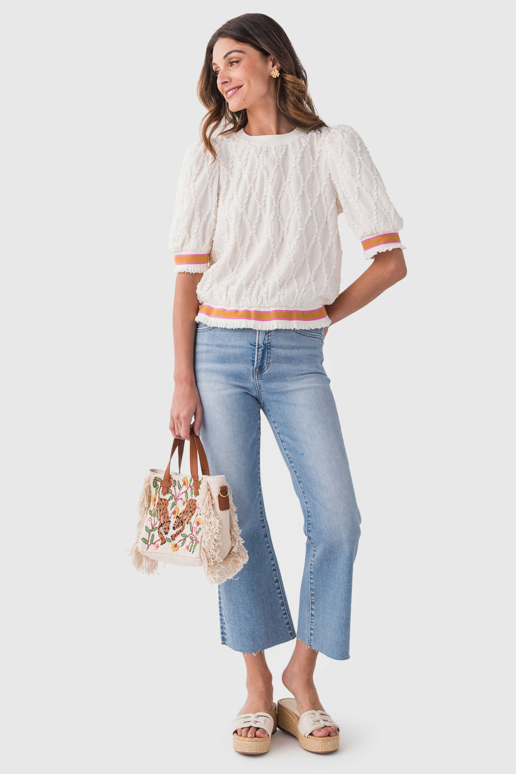 Voy Striped Elastic Band Diamond Textured Top