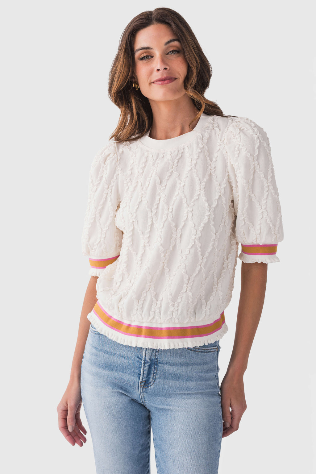 Voy Striped Elastic Band Diamond Textured Top