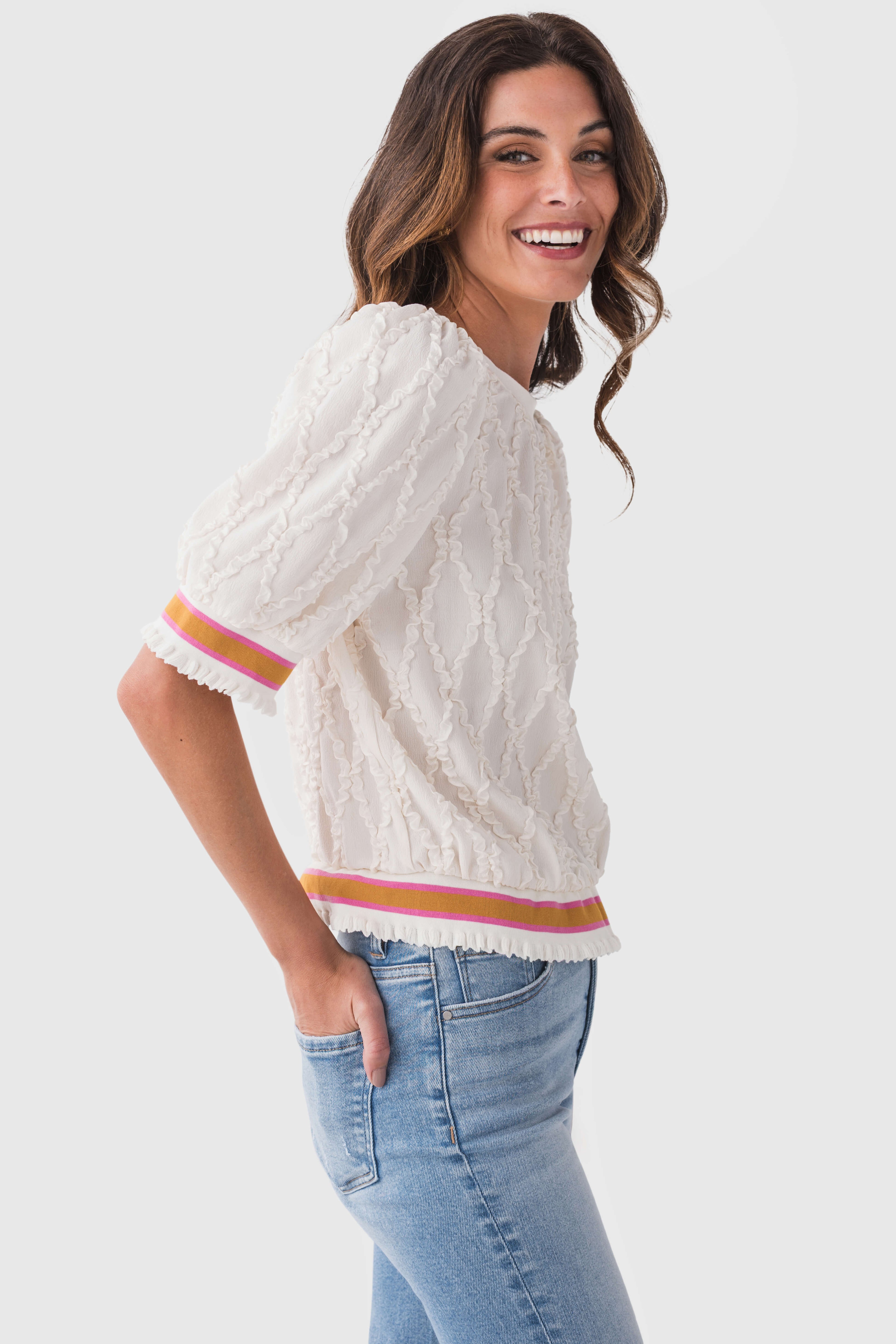 Voy Striped Elastic Band Diamond Textured Top
