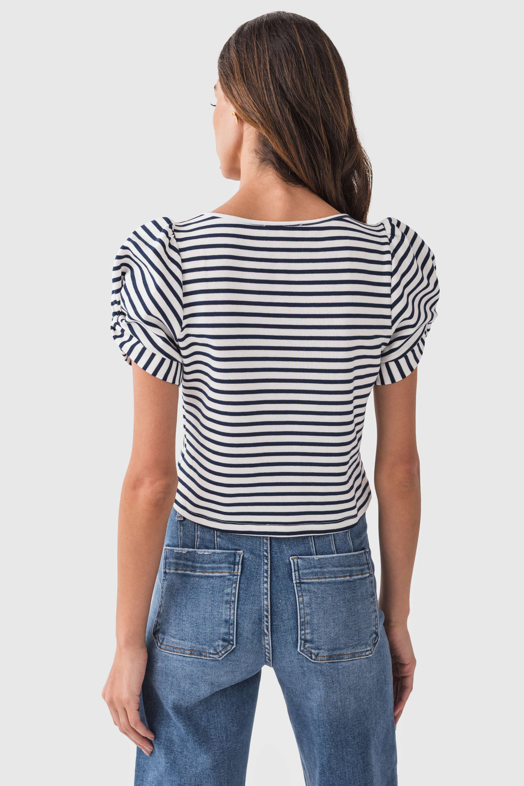 Skies Are Blue Knit Stripe Puff Sleeve Top