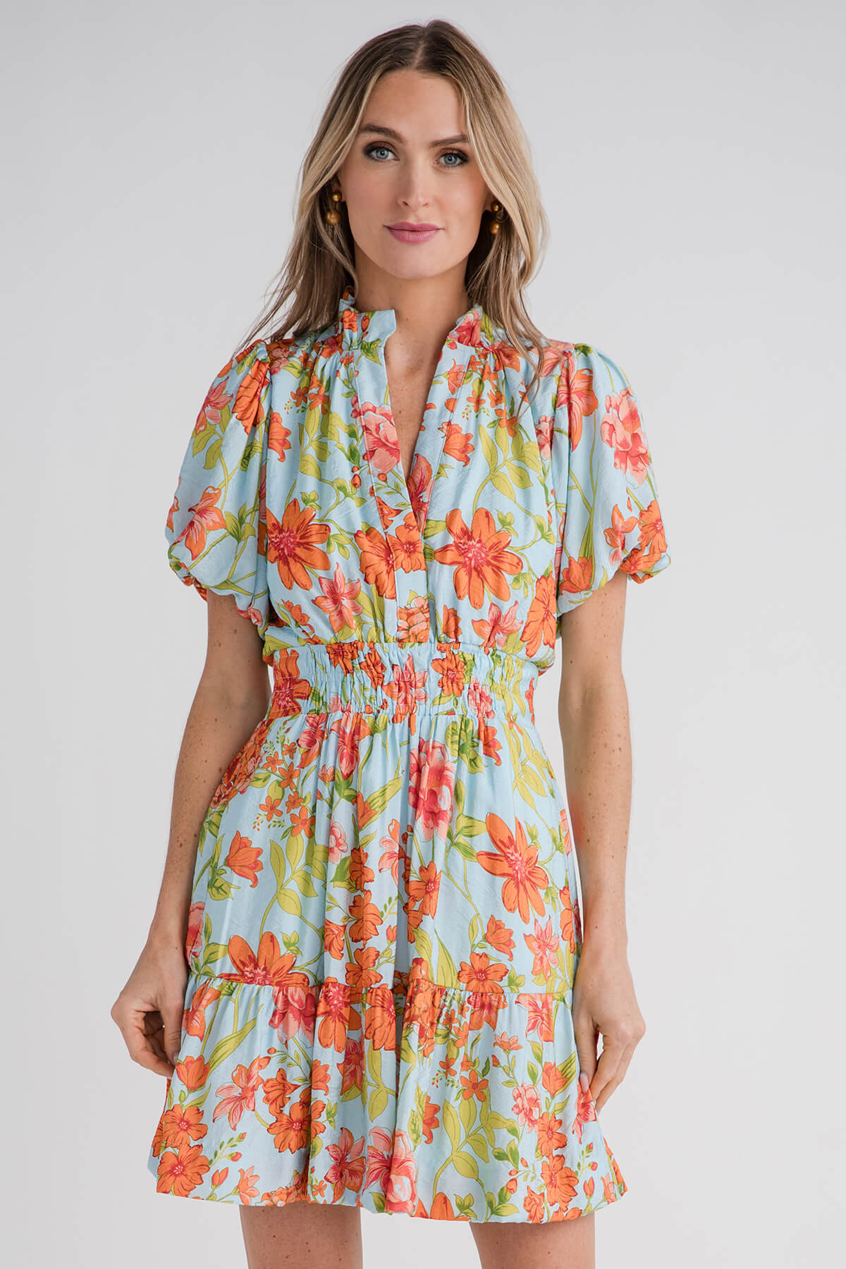 THML Floral Printed Smocked Waist Dress