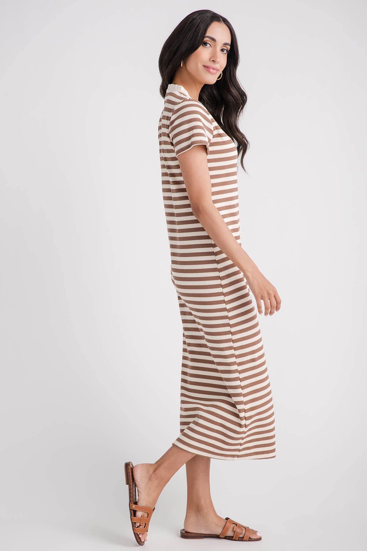 Wishlist Striped Knit Button Front Dress