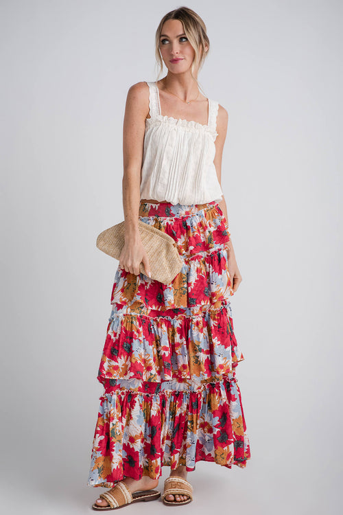 Eesome Floral Tiered Maxi Skirt