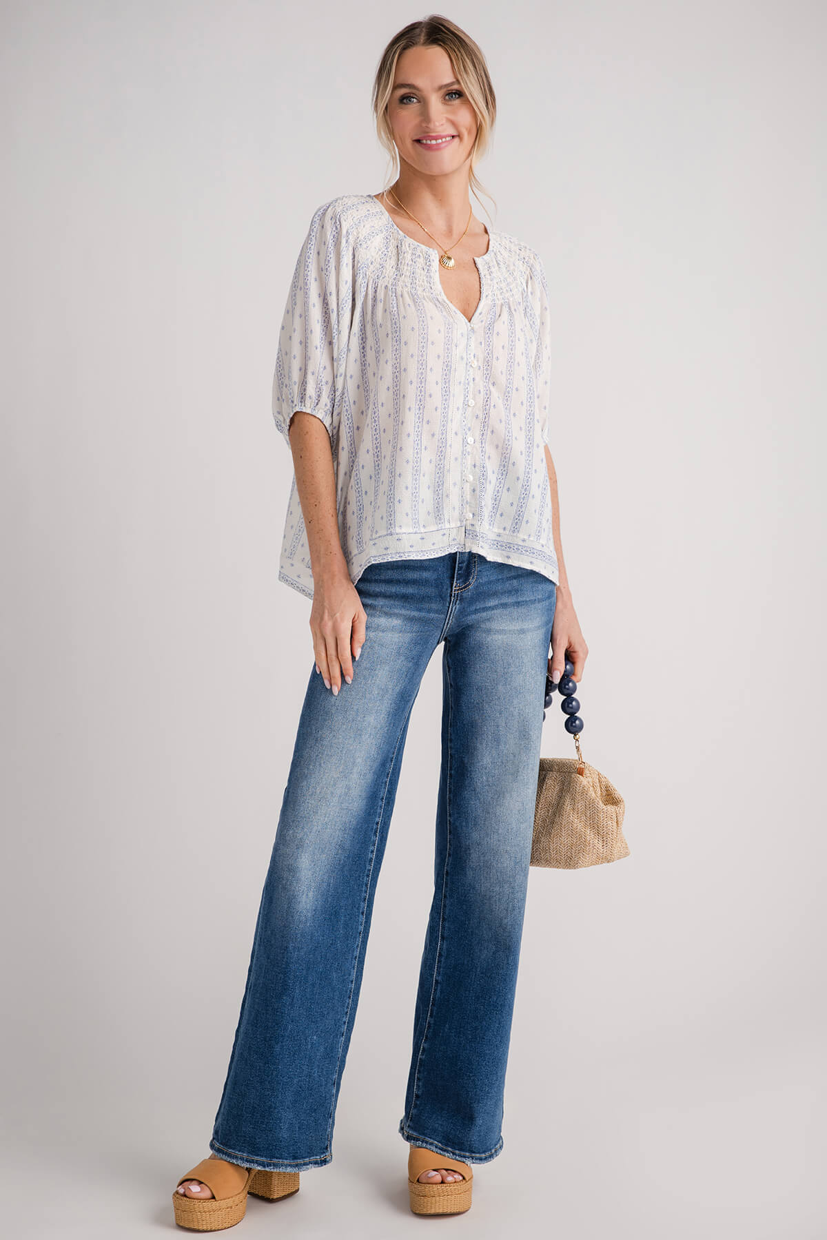 Risen High Rise Wide Leg Bow Embroidered Jeans main image 1