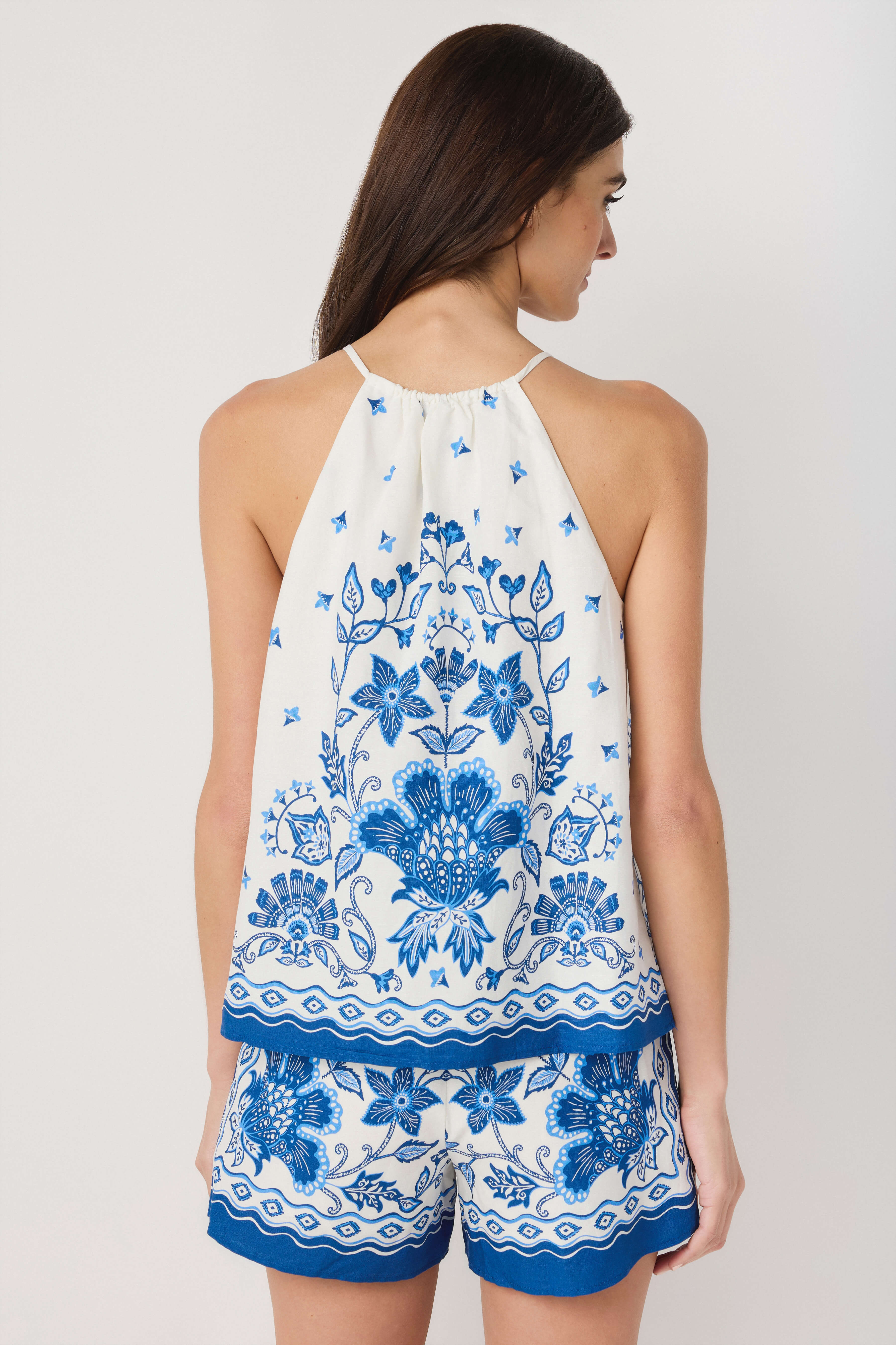 Skies Are Blue Border Print Halter Top