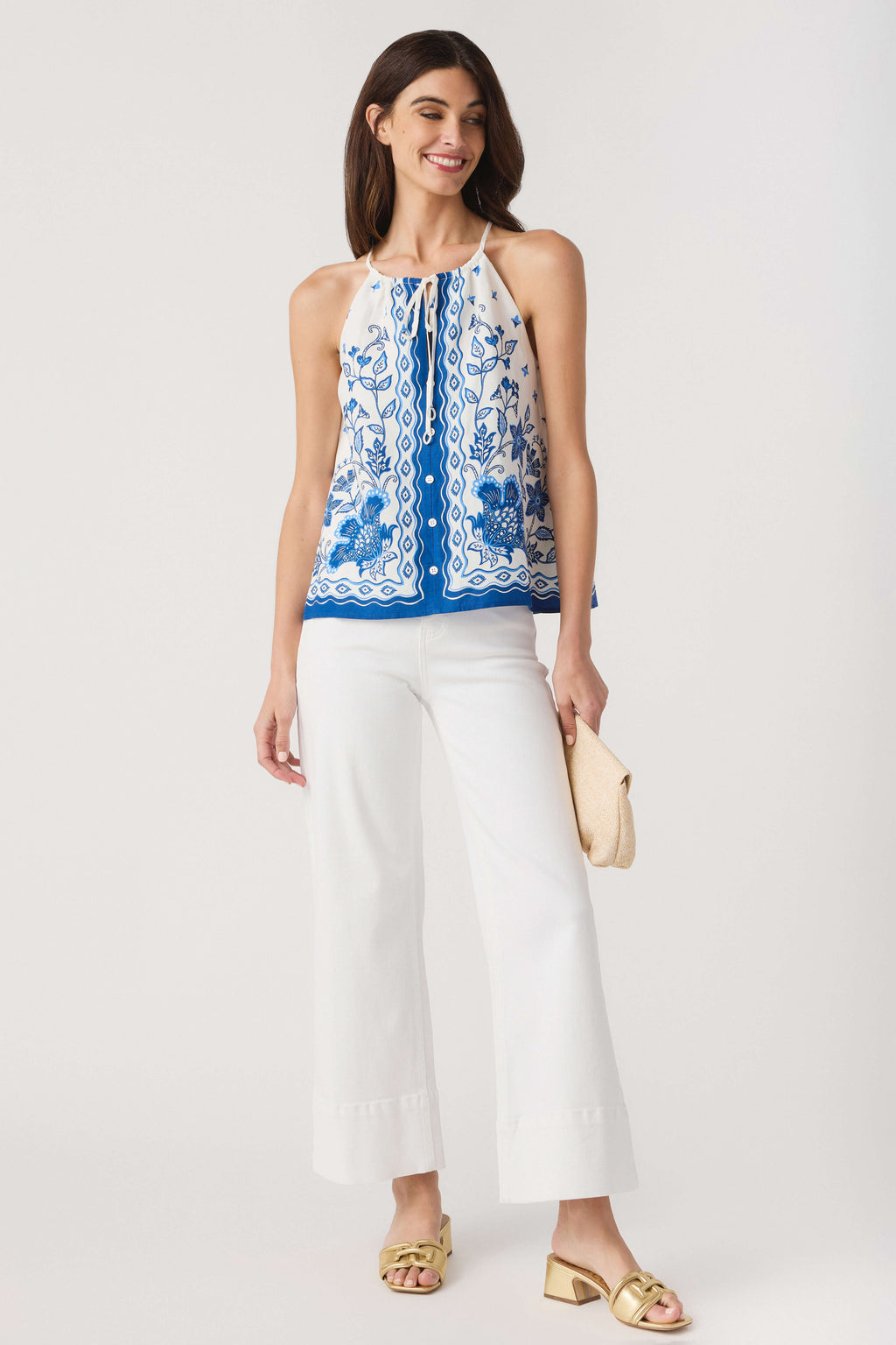 Skies Are Blue Border Print Halter Top