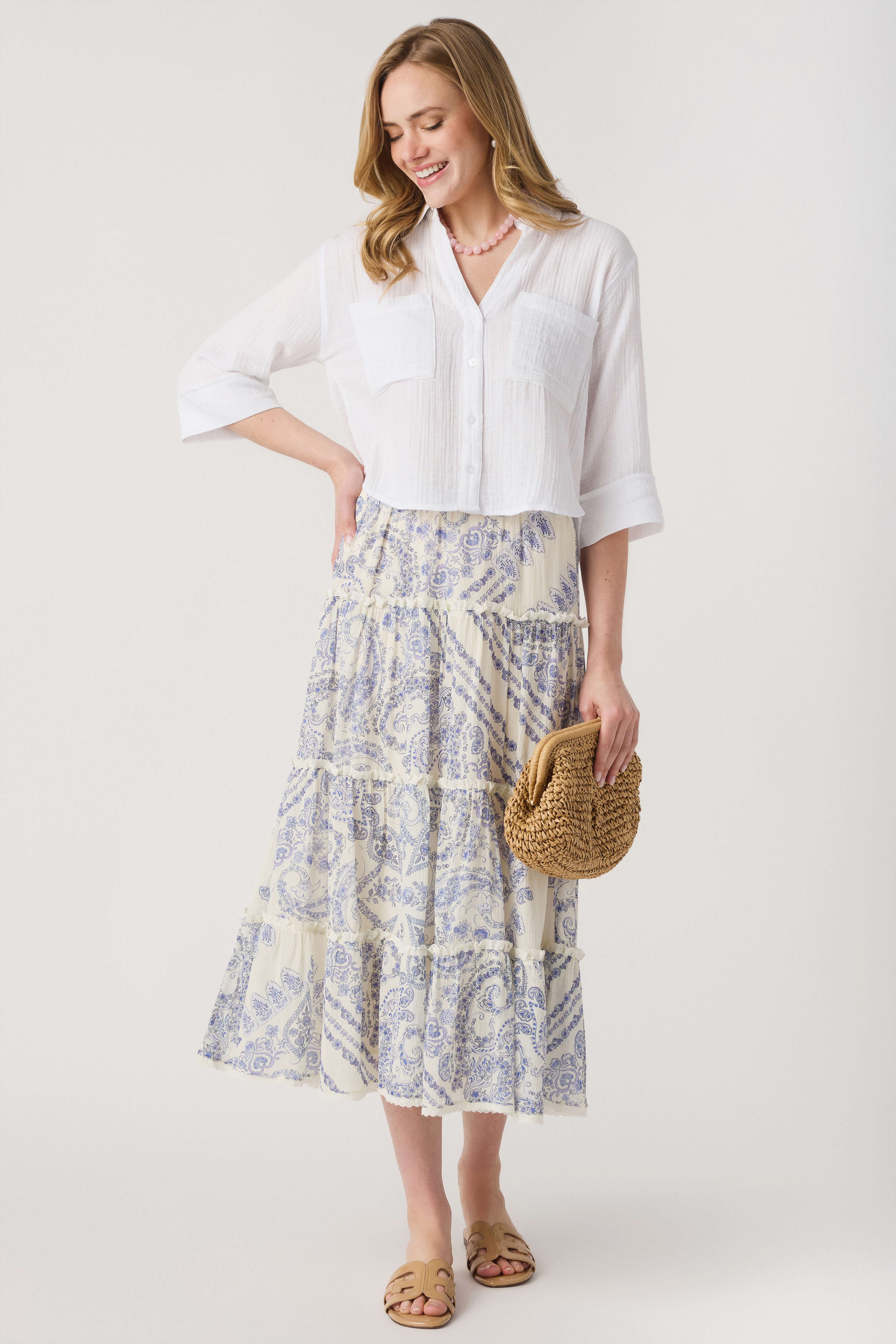 Olivaceous Kyra Tiered Maxi Skirt
