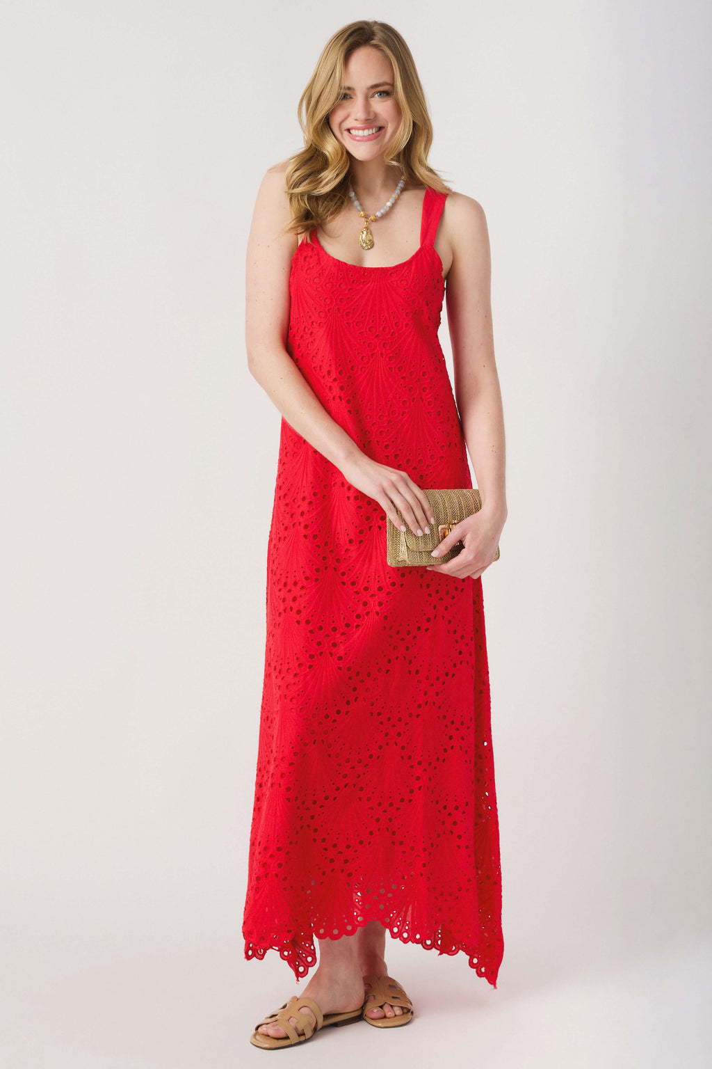 Lalavon Sleeveless Floral Embroidery Maxi Dress