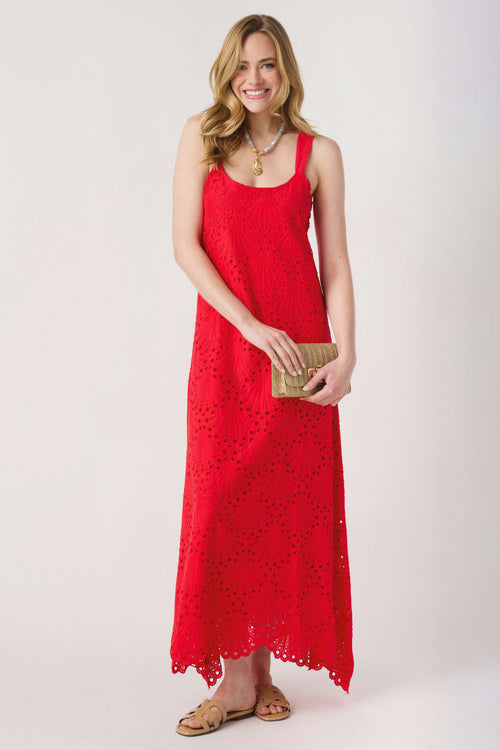 Lalavon Sleeveless Floral Embroidery Maxi Dress