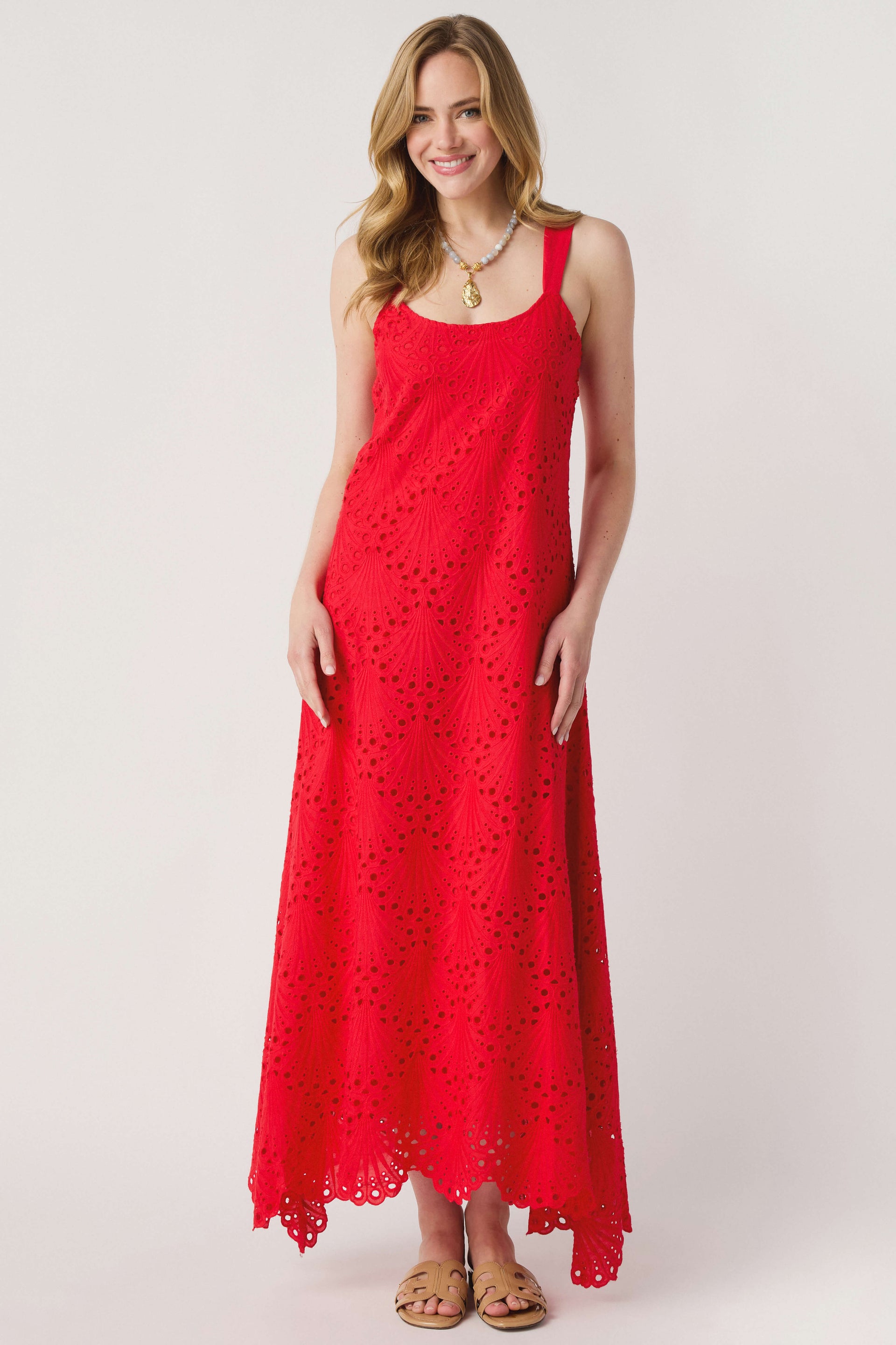Lalavon Sleeveless Floral Embroidery Maxi Dress