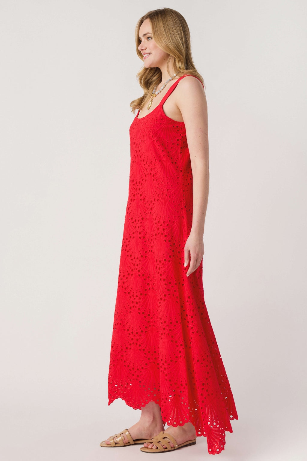 Lalavon Sleeveless Floral Embroidery Maxi Dress