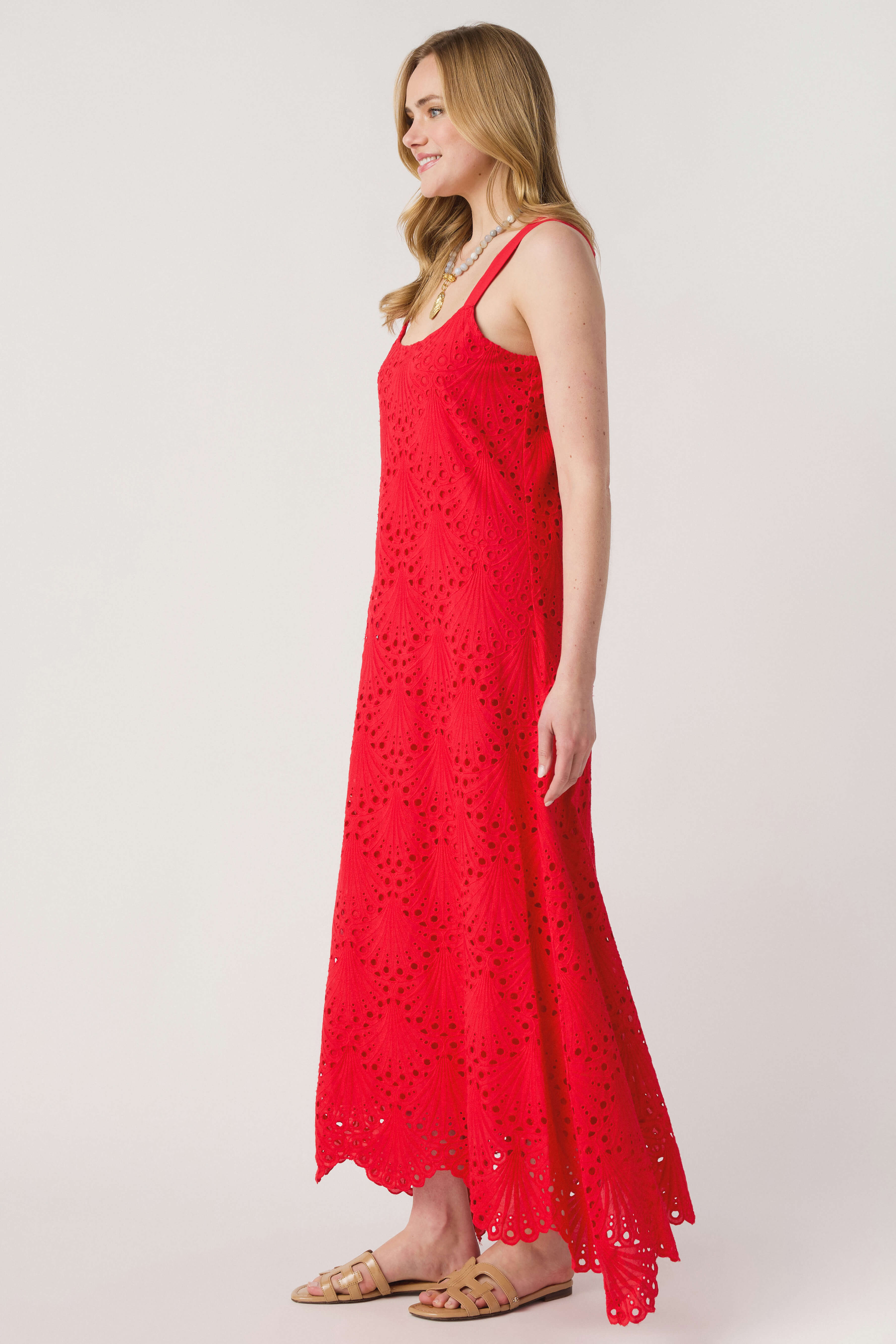 Lalavon Sleeveless Floral Embroidery Maxi Dress