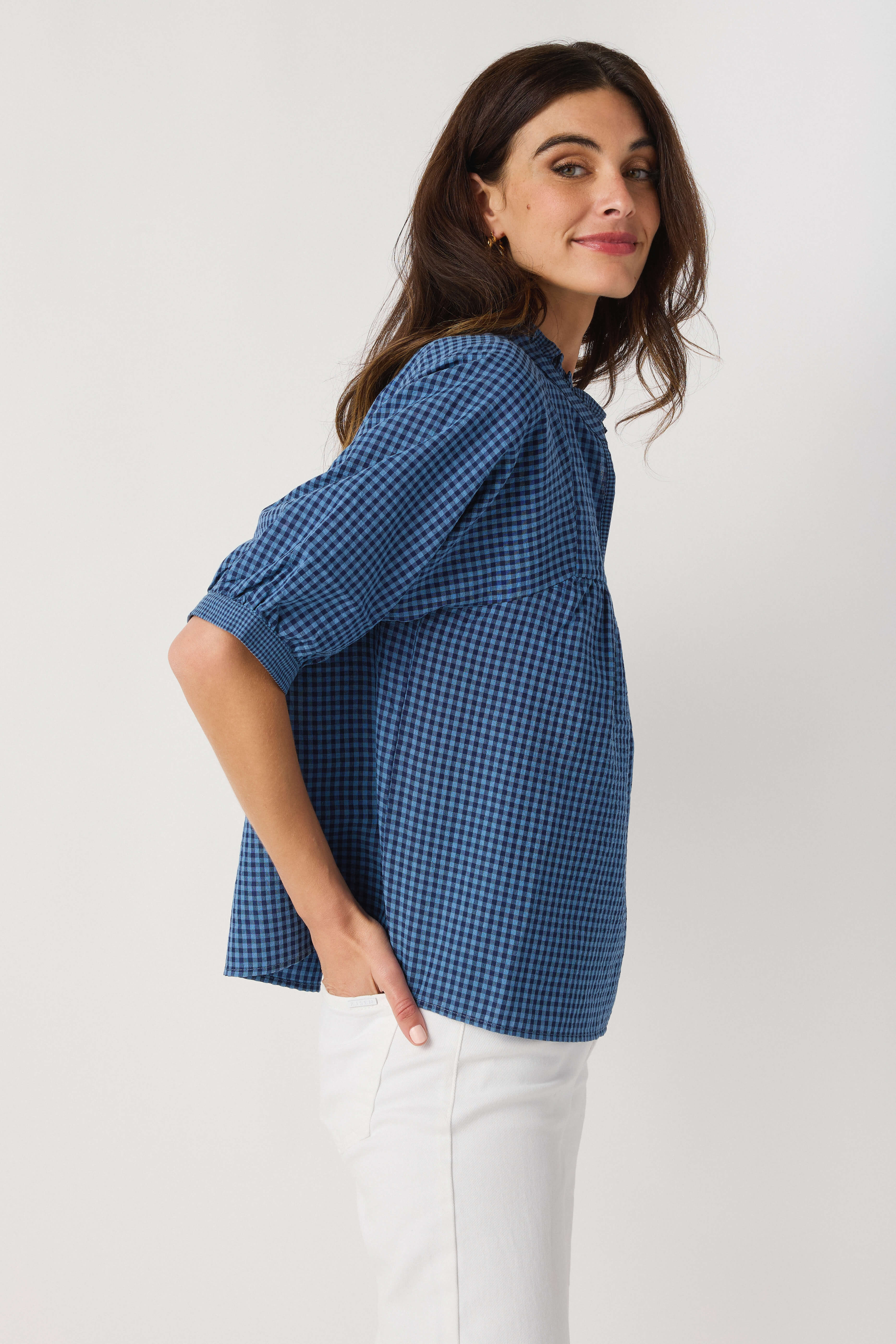 Wishlist Plaid Mock Neck Blouse
