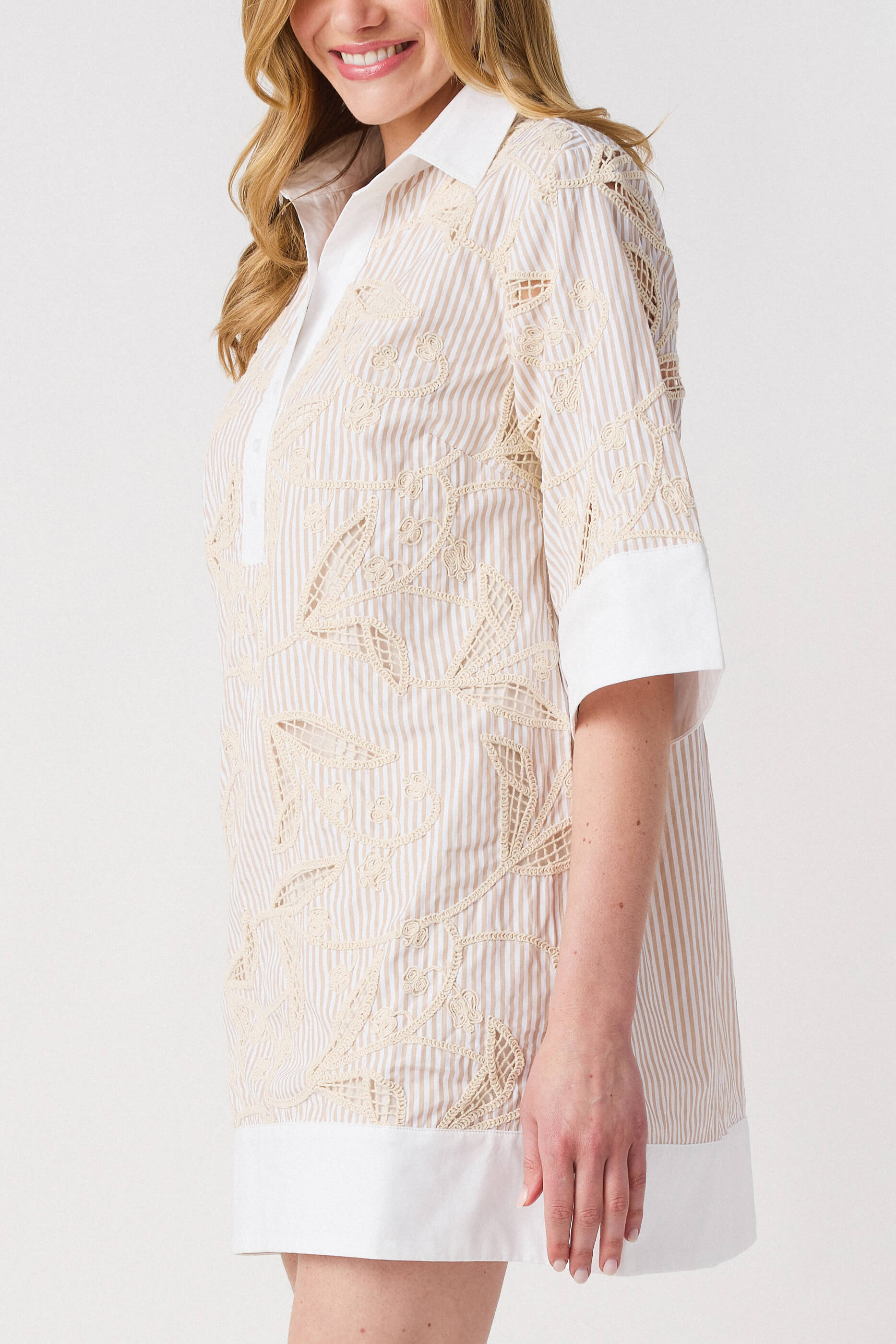 Lalavon Floral Embroidery Contrast Shirt Dress