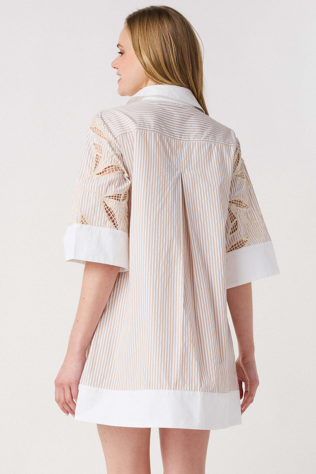 Lalavon Floral Embroidery Contrast Shirt Dress