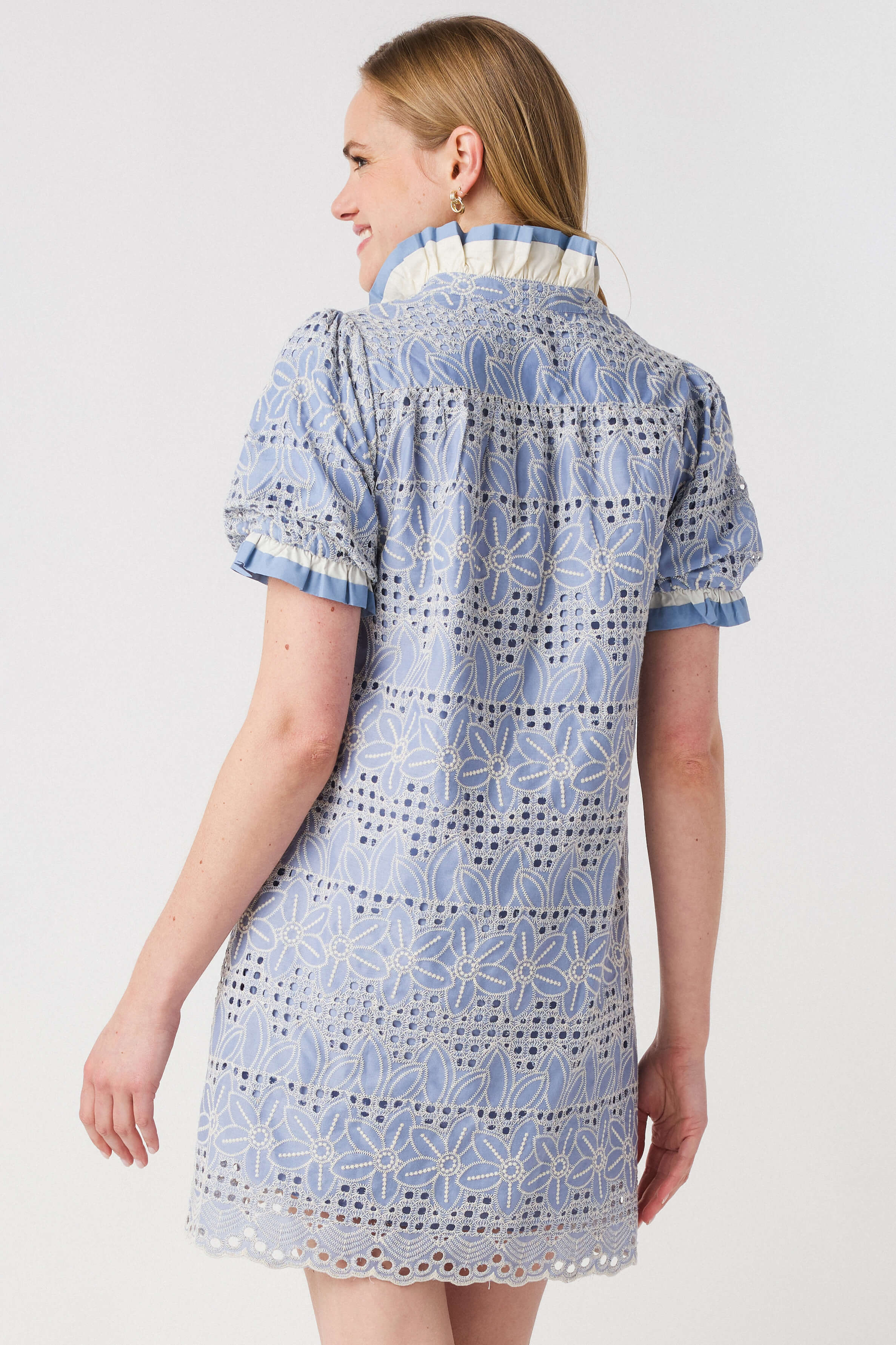 Jodifl Ruffle Eyelet Lace Dress Periwinkle / Large