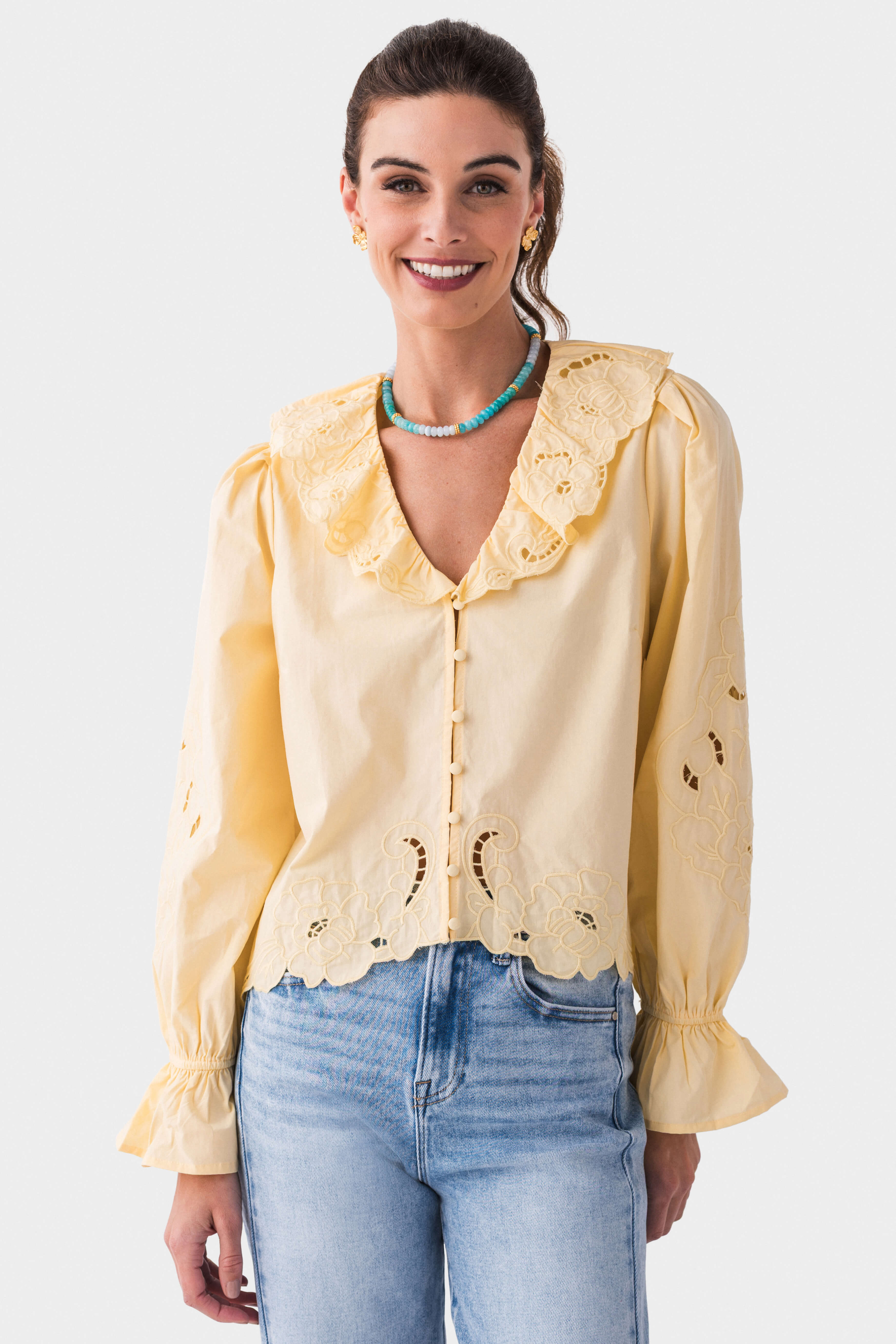 Max Studio Women's Square Neck Long Sleeve Blouse, Blue