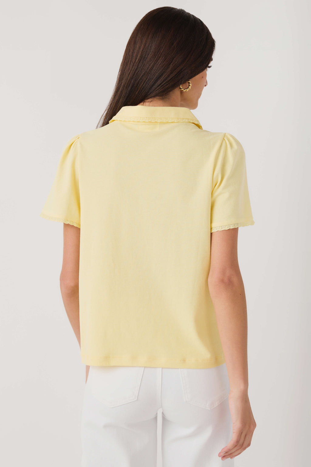&Merci Lace Trim Polo Top