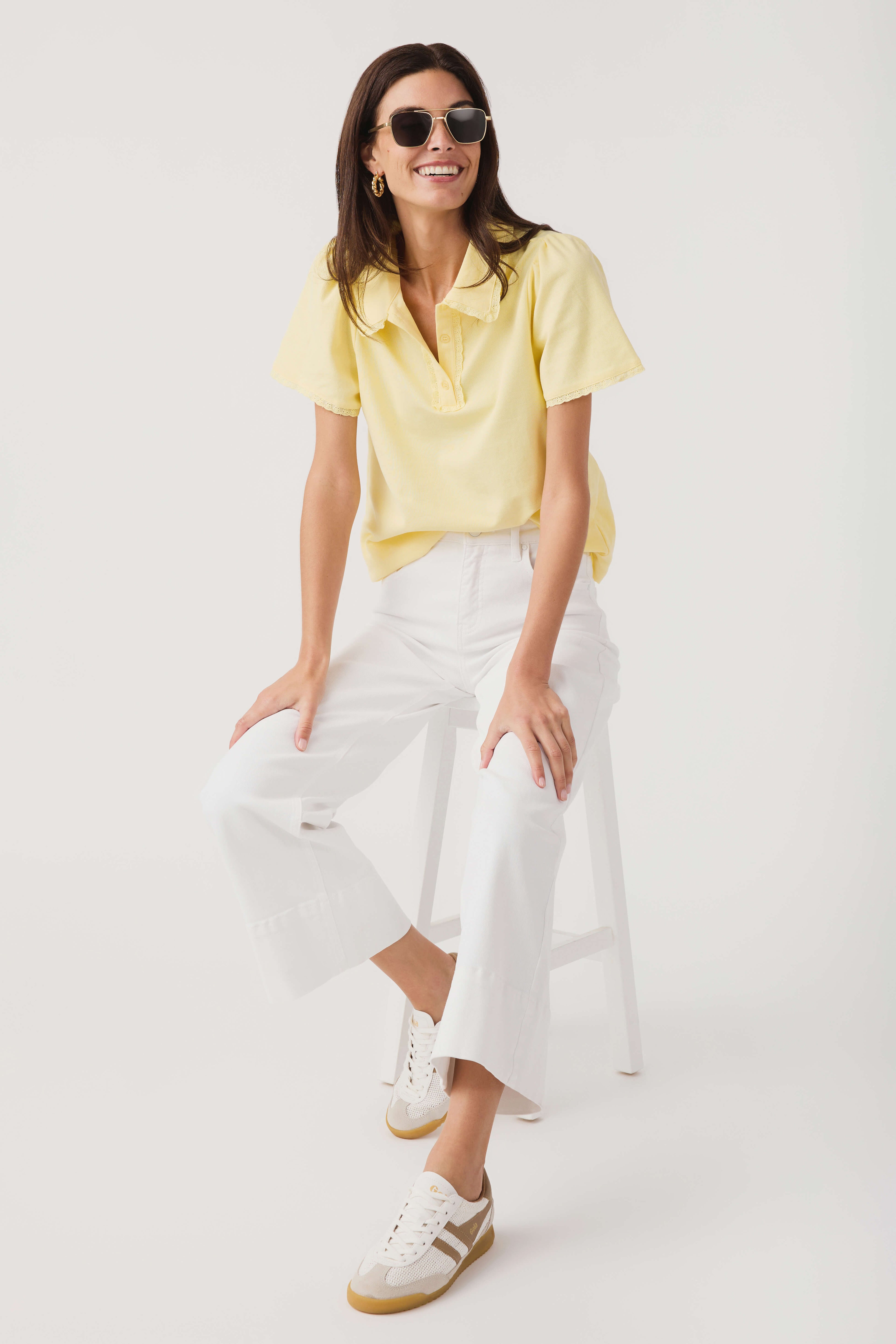 &Merci Lace Trim Polo Top