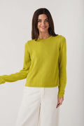 Lime knit crewneck sweater with long sleeves, relaxed front view